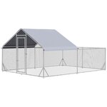 PAWHUT Enclos poulailler chenil 12 m² - parc grillagé dim 4L x 3l x 1,95H m - espace couvert - acier galvanisé