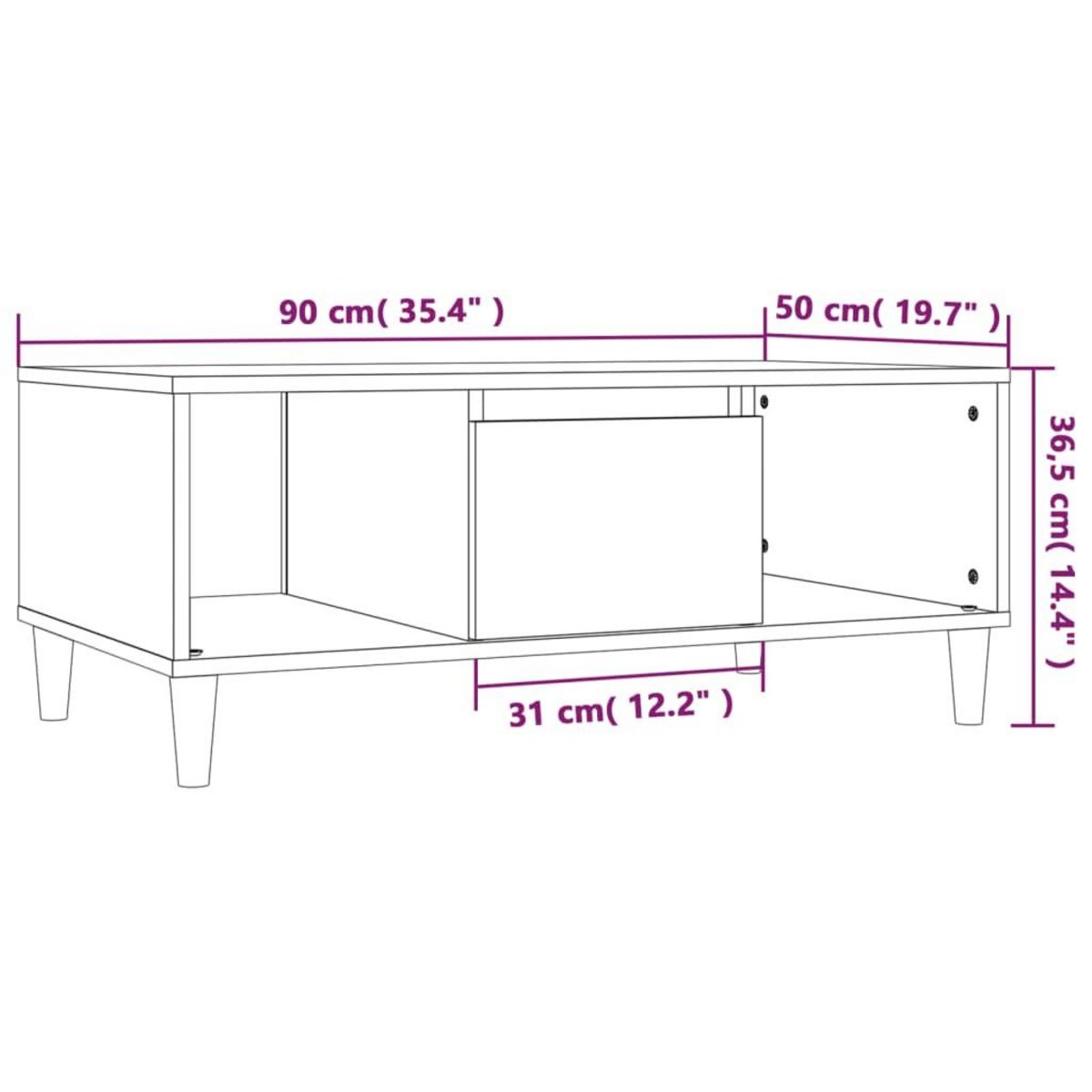 VIDAXL Table basse Blanc 90x50x36,5 cm Bois d'ingenierie