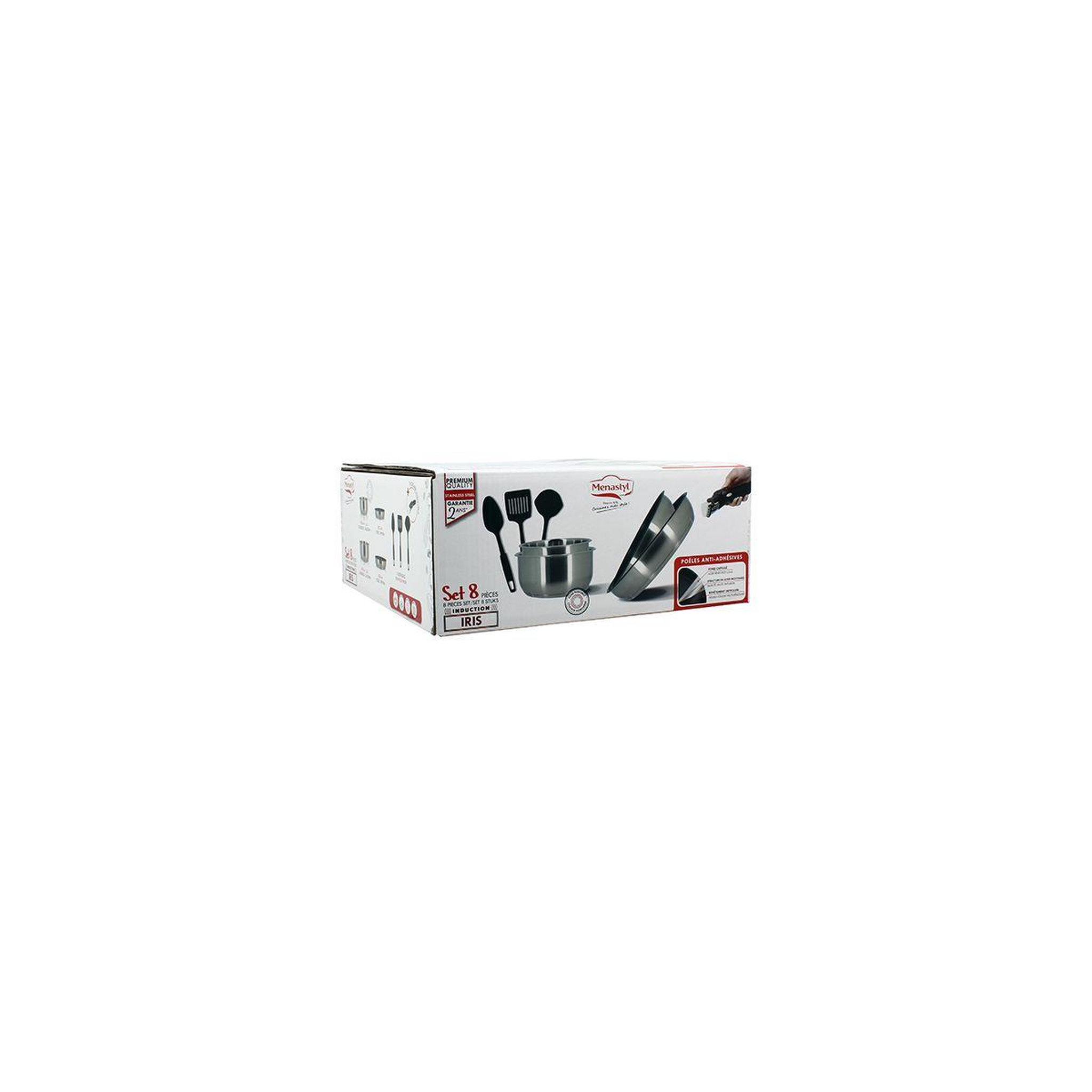 Voir la diapositive 2 : MENASTYL Batterie de cuisine 8 pcs inox amovible