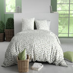ATELIER DU COTON Parure housse de couette imprimée 100% coton 57fils MERISE. Coloris disponibles : Blanc