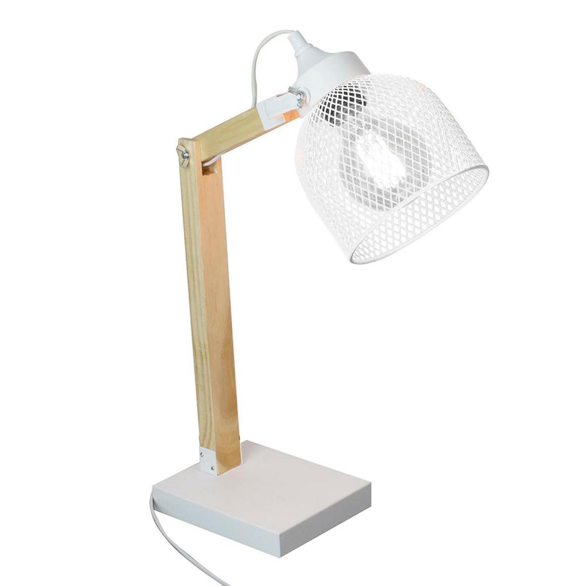 Voir la diapositive 1 : The Home Deco Factory Lampe de Bureau Articulée  Grille  38cm Naturel & Blanc