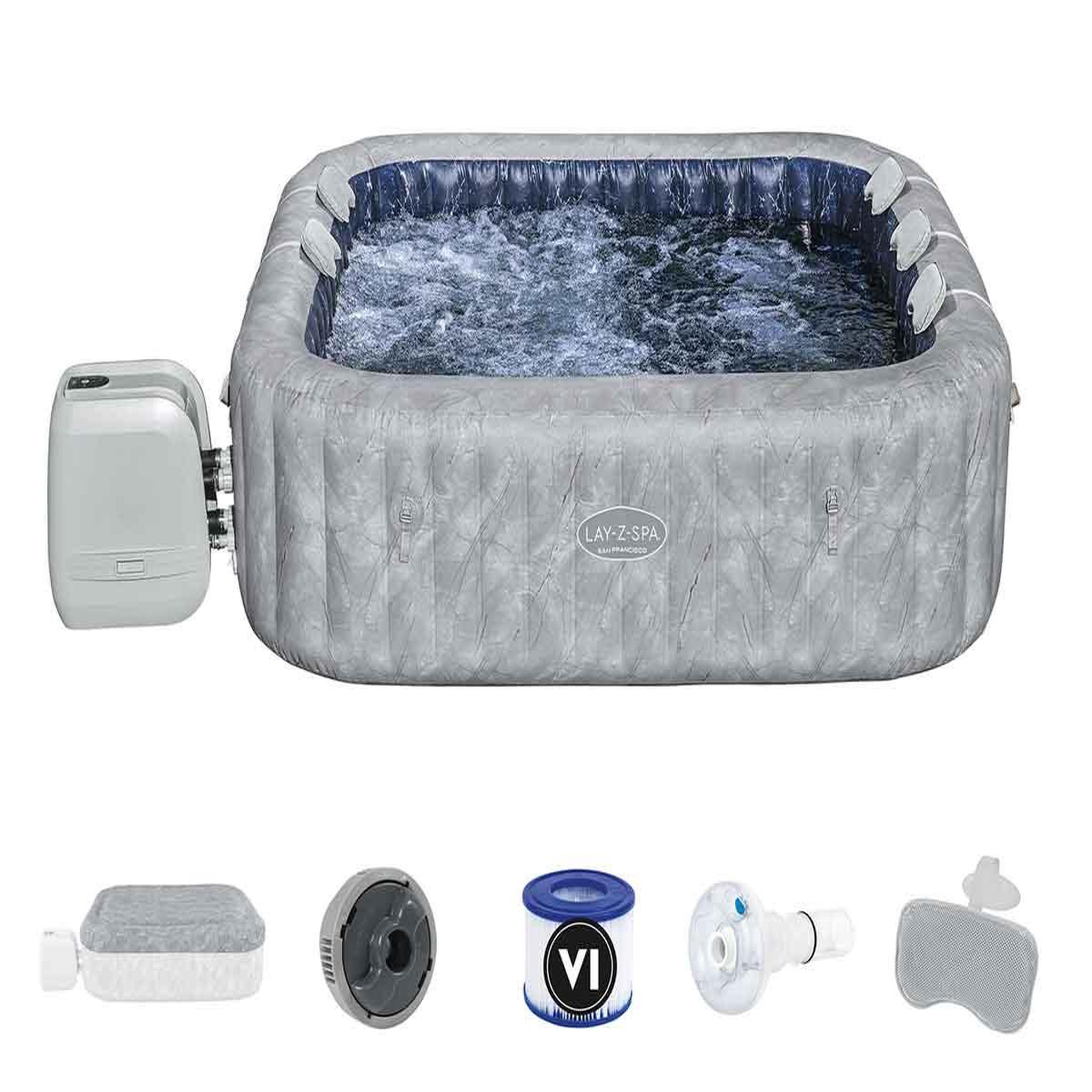 Voir la diapositive 2 : BESTWAY Spa gonflable Lay-Z-Spa San Francisco carré Hydrojet 5/7 places - Bestway