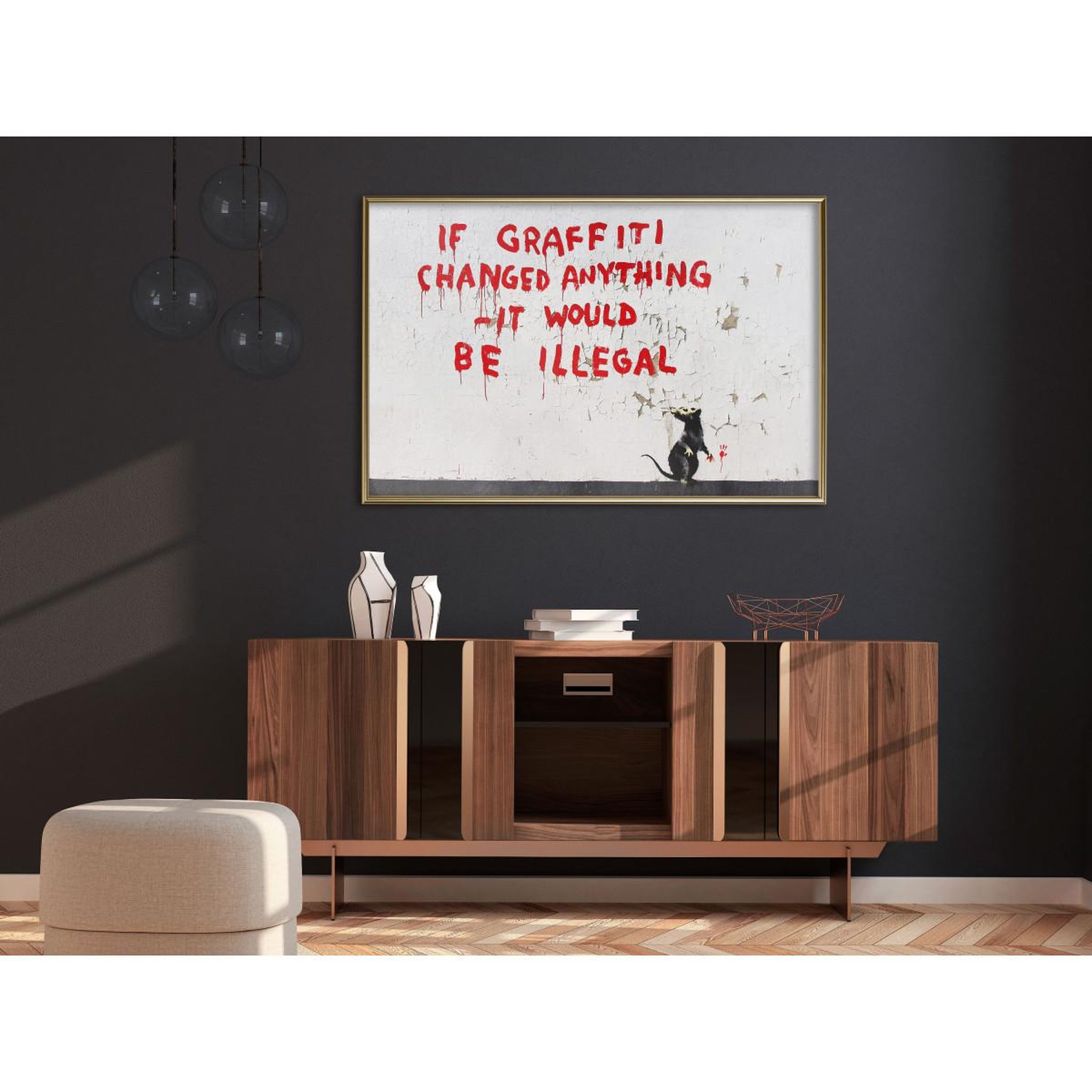 Voir la diapositive 2 : Paris Prix Affiche Murale Encadrée  Banksy If Graffiti Changed Anything
