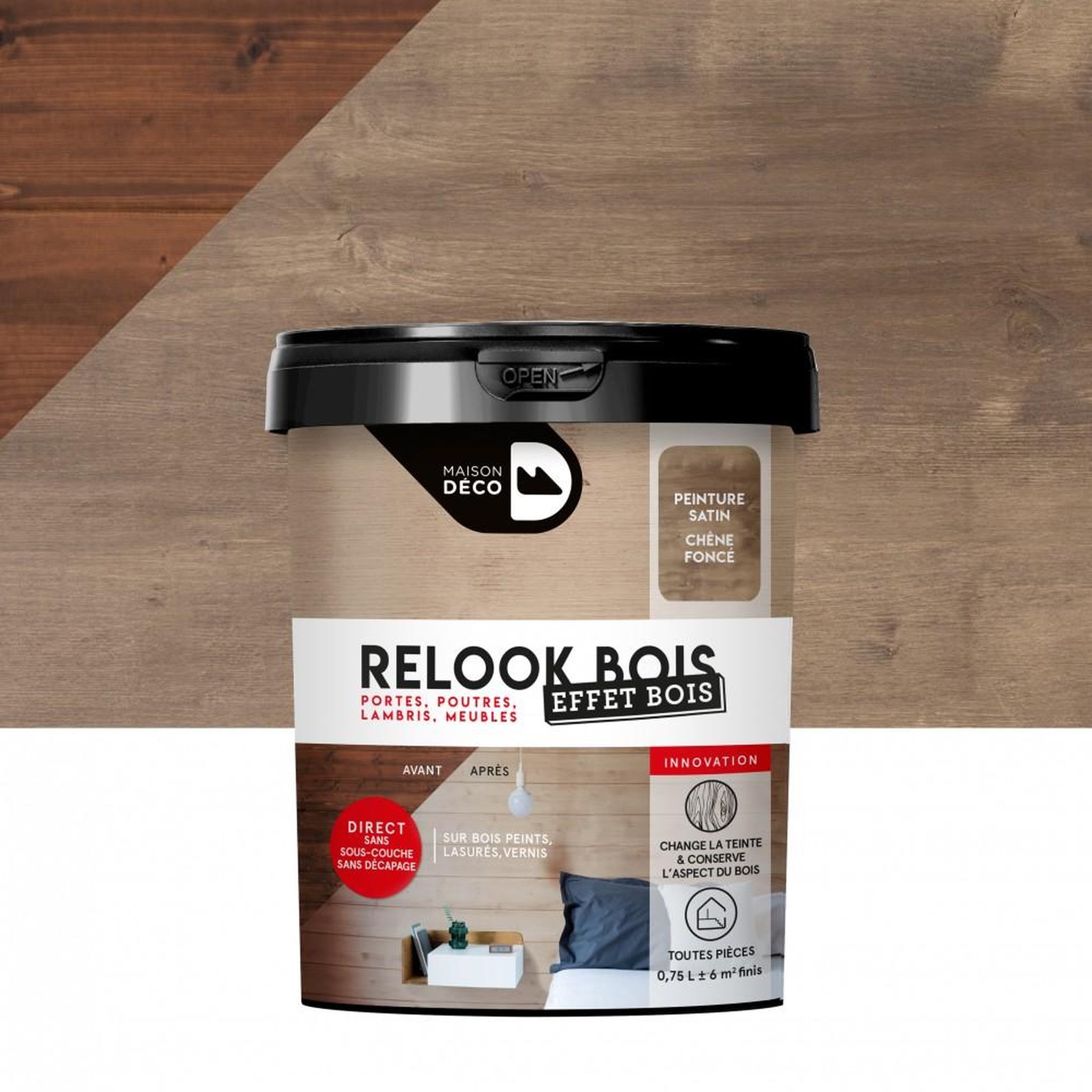 Maison deco Lasure intérieure poutre et lambris Relook bois MAISON DECO, chene fonce, 0.75 l