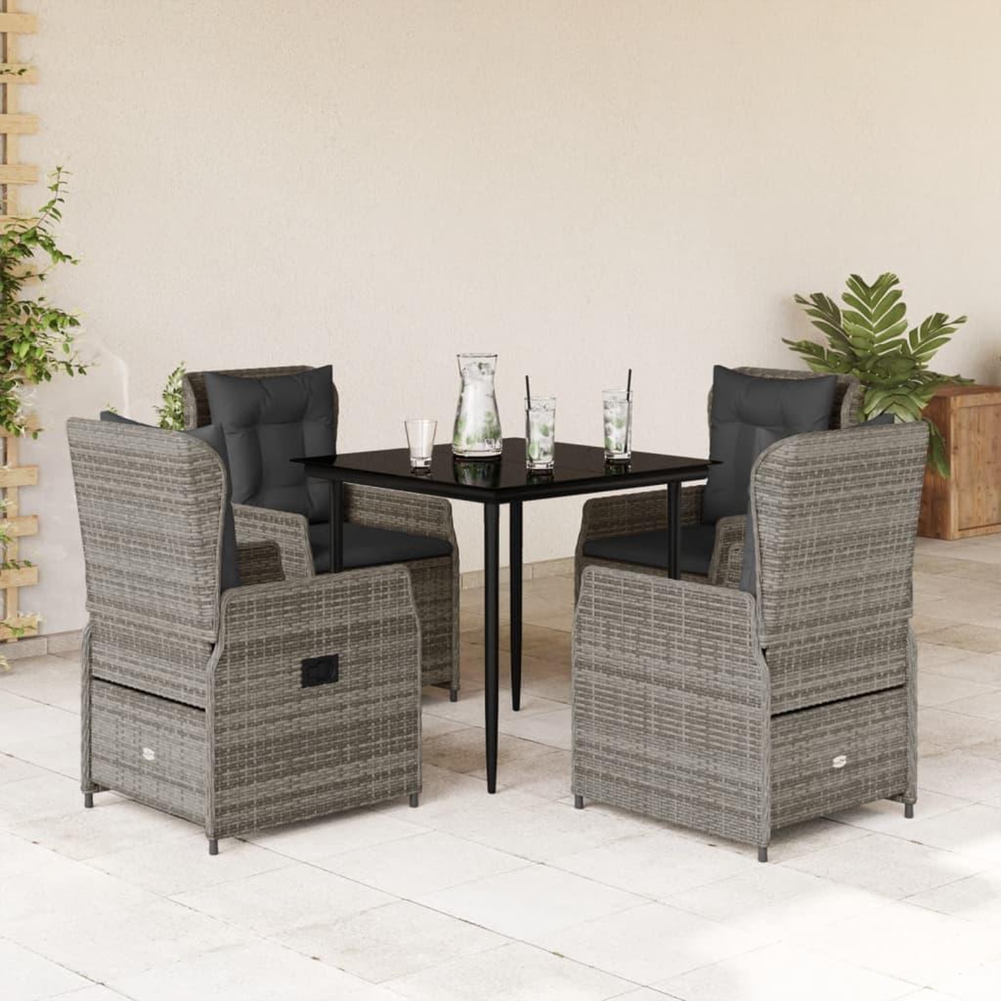 VIDAXL Ensemble a manger de jardin 5 pcs coussins gris resine tressee