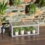 Voir la diapositive 4 : OUTSUNNY Mini serre de jardin serre à tomates dim. 90L x 46l x 40H cm toit ouvrable panneaux de polycarbonate bois sapin pré-huilé gris