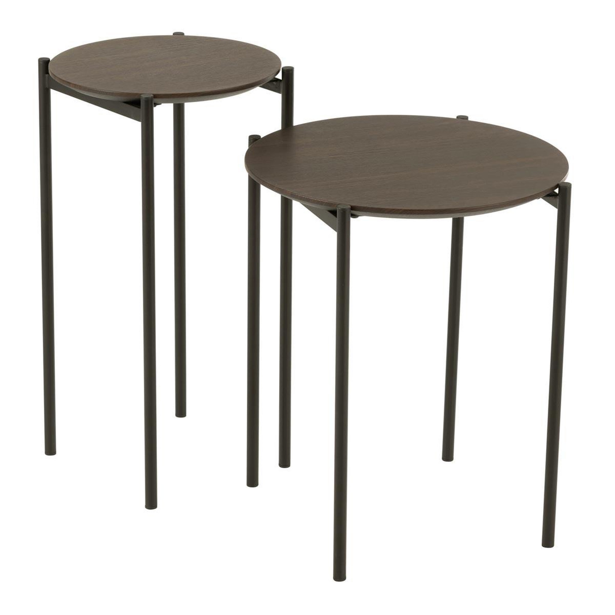 J-LINE Lot de 2 tables d'appoint gigognes  rodolfo  55cm marron foncé