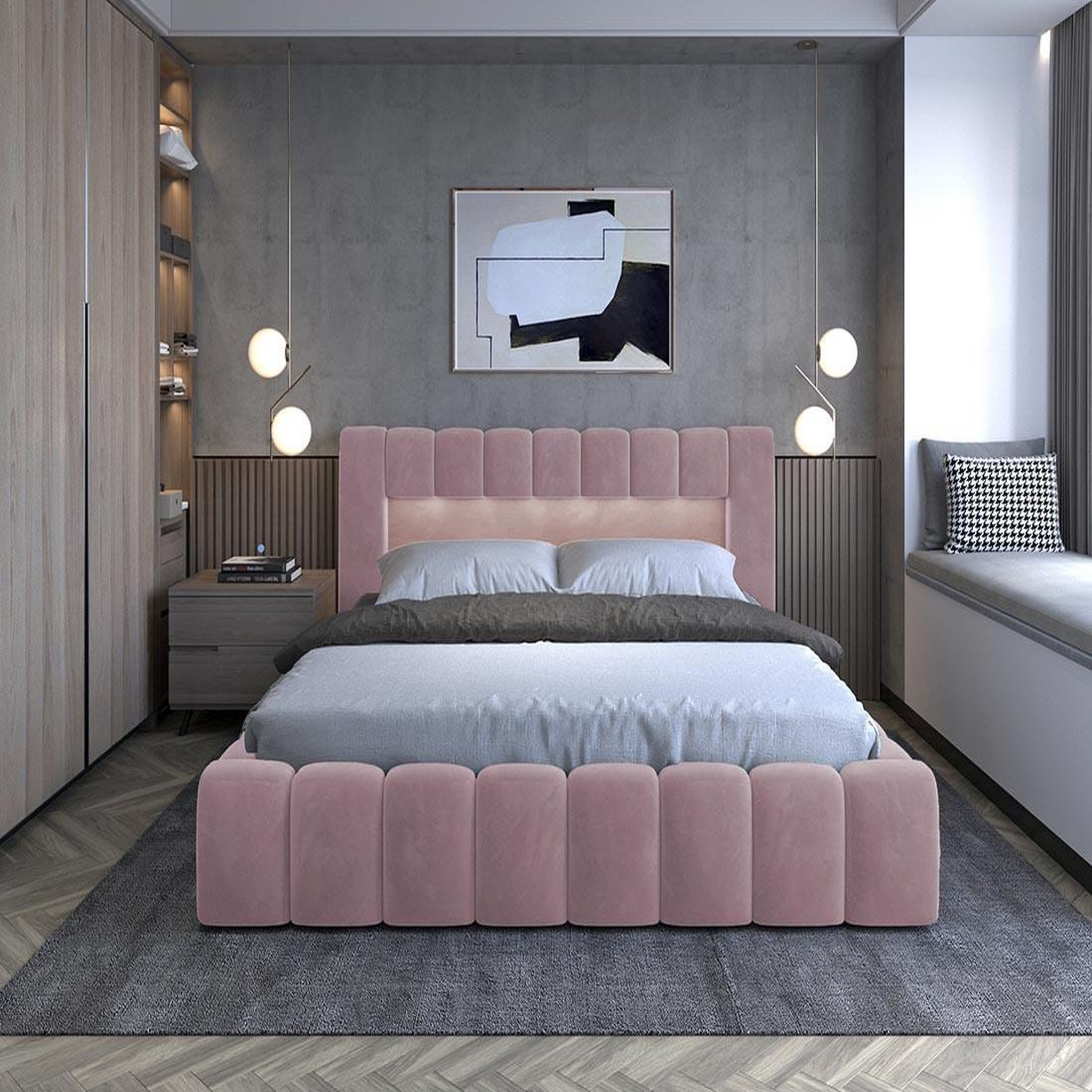 Voir la diapositive 5 : BEST MOBILIER Cleo - lit coffre avec led - 180x200 cm - sommier inclus - en velours