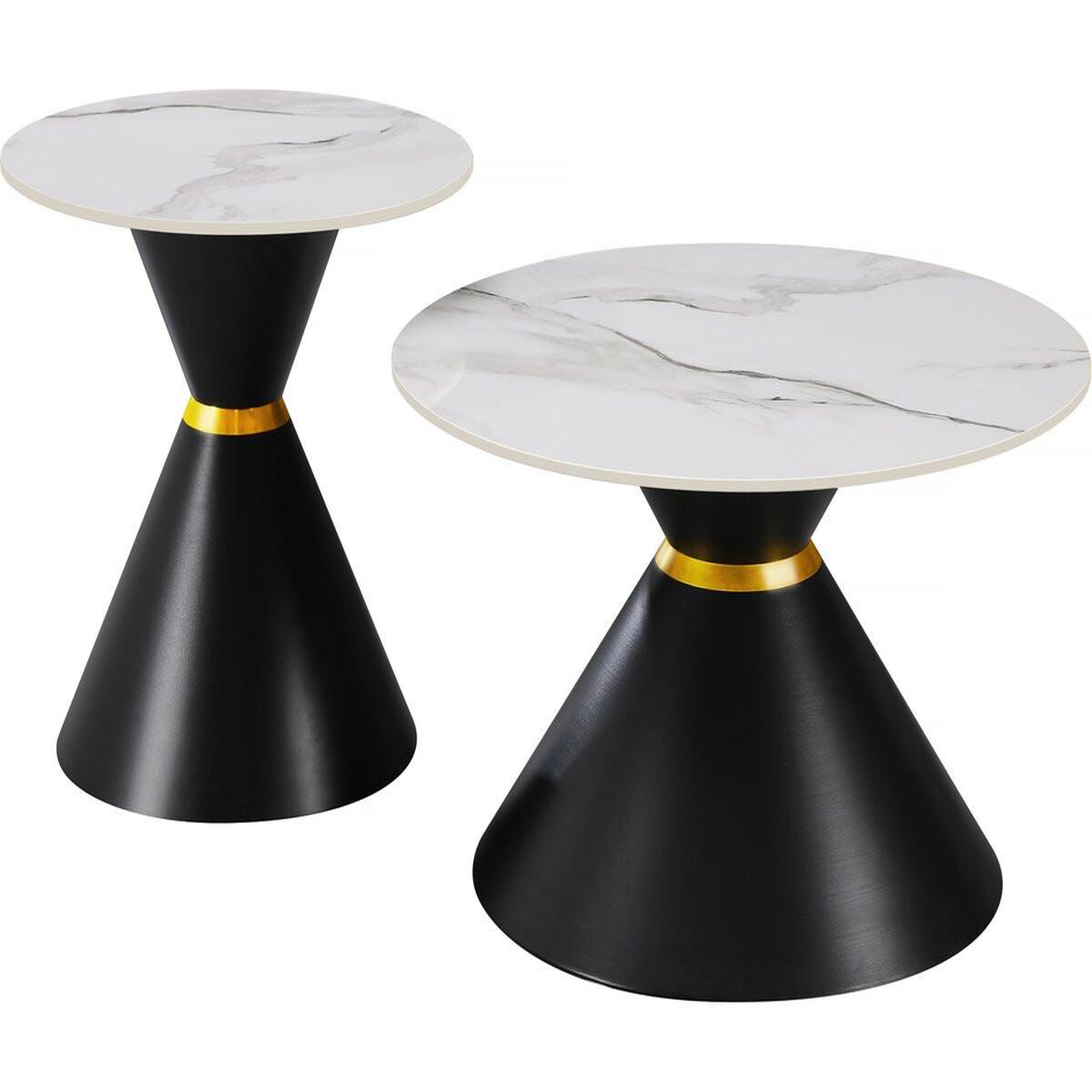 Habitat et Jardin Lot de 2 tables basses gigognes en céramique  lune  - 70 x 70 x 42 cm - gris/blanc