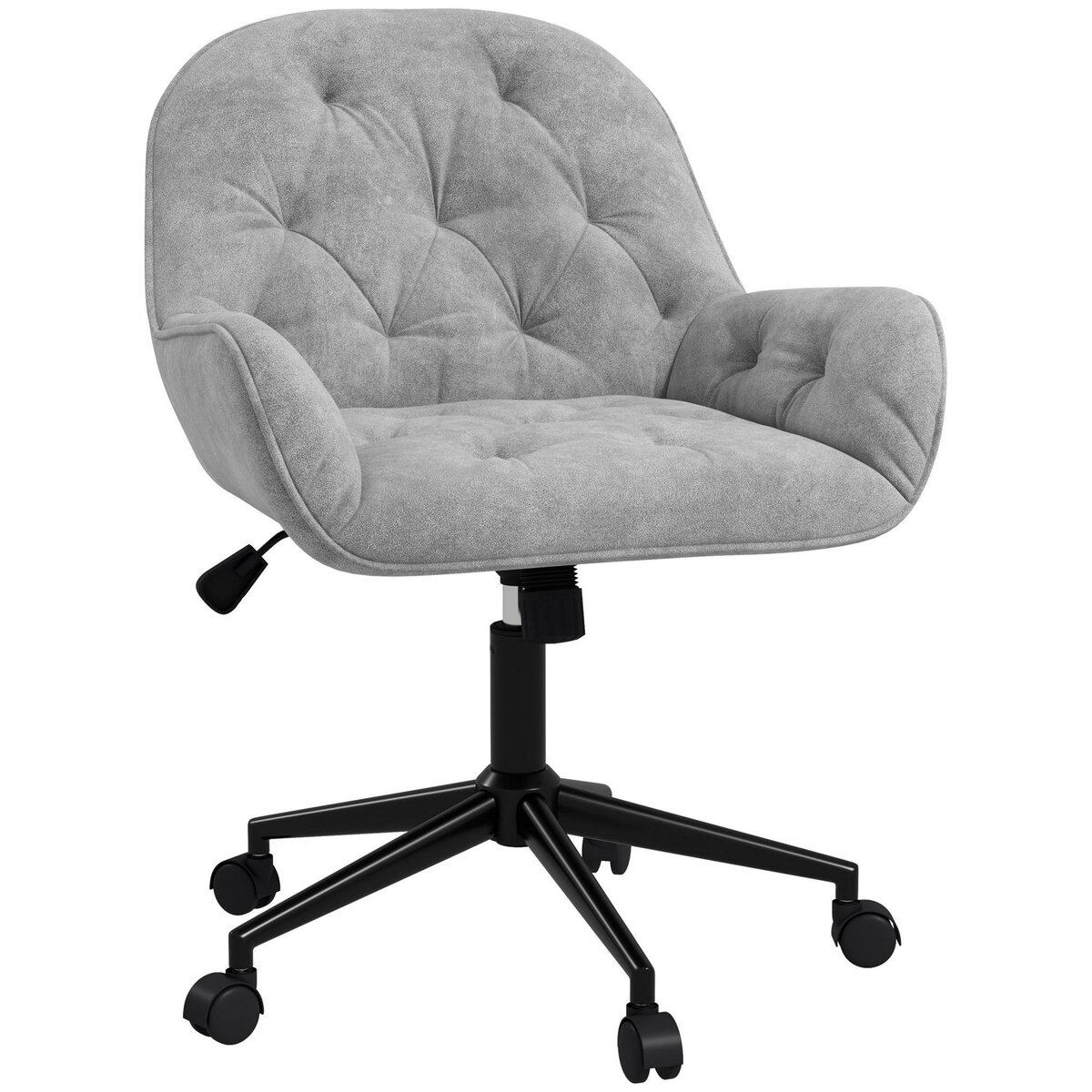 VINSETTO Chaise de bureau velours design Chesterfield effet capitonné piètement métal noir gris