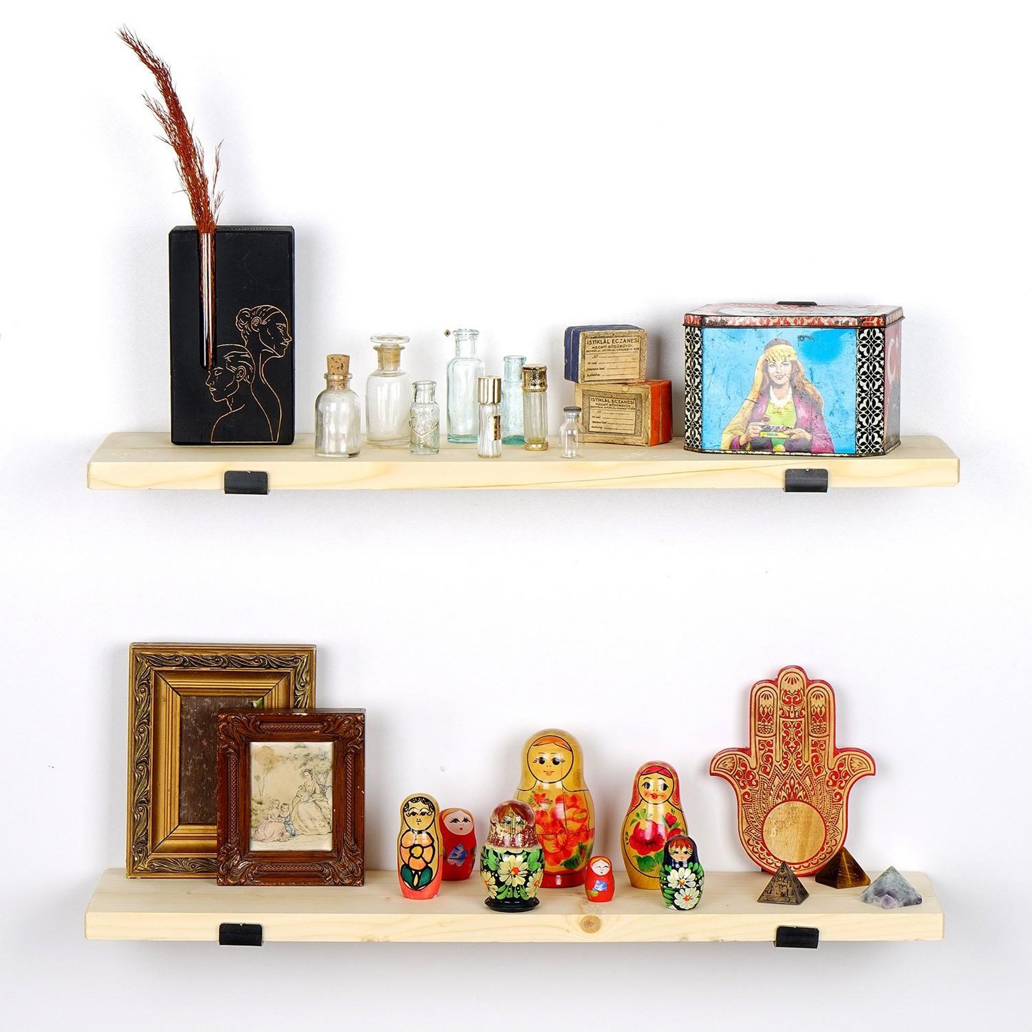 Voir la diapositive 4 : Habitat et Jardin Lot de 2 étagères murales en bois en bois  lam008  - 60 x 14 x 16 cm - beige