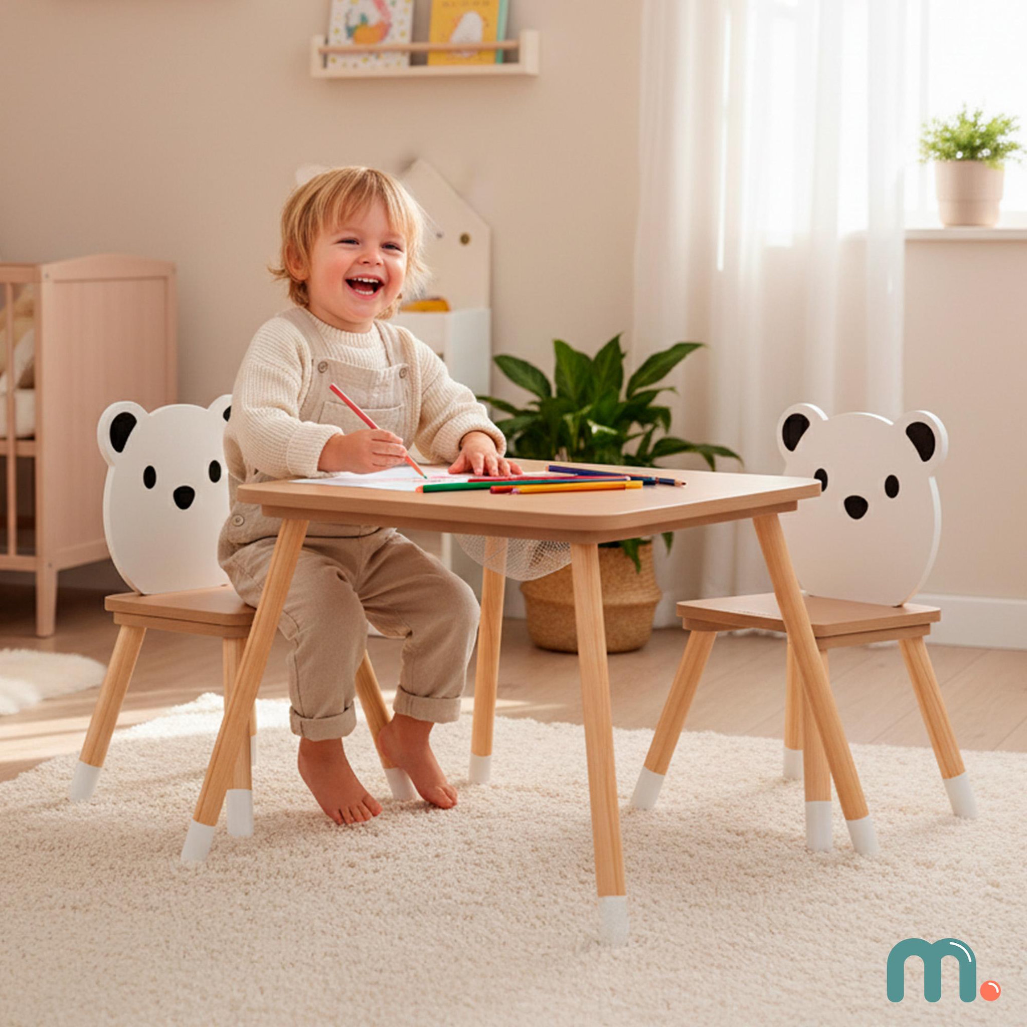 Voir la diapositive 2 : MAMABRUM Ensemble Table en Bois avec Rangement et 2 Chaises Ours pour Enfant, dès 3 Anss-