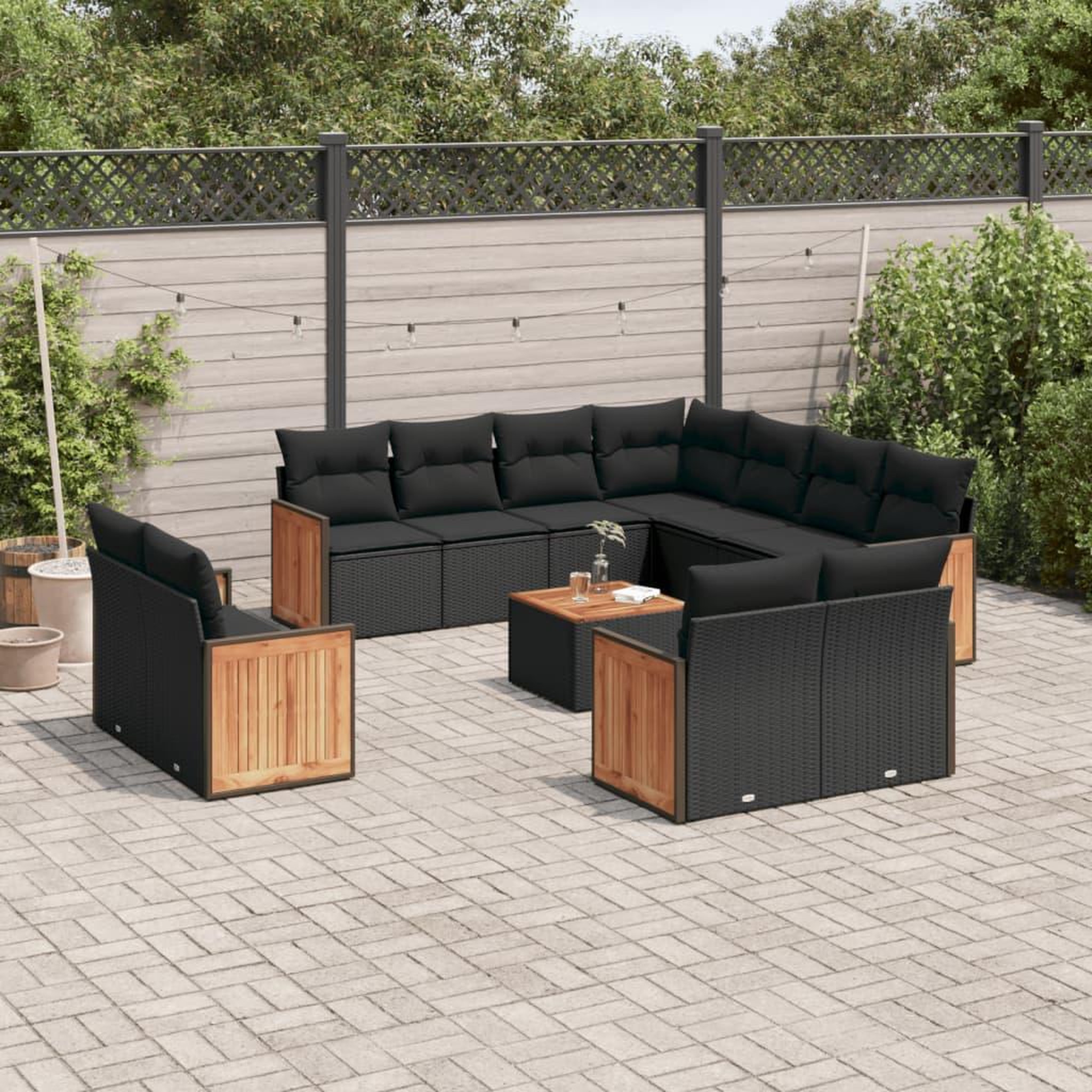 VIDAXL Salon de jardin 12 pcs avec coussins noir resine tressee