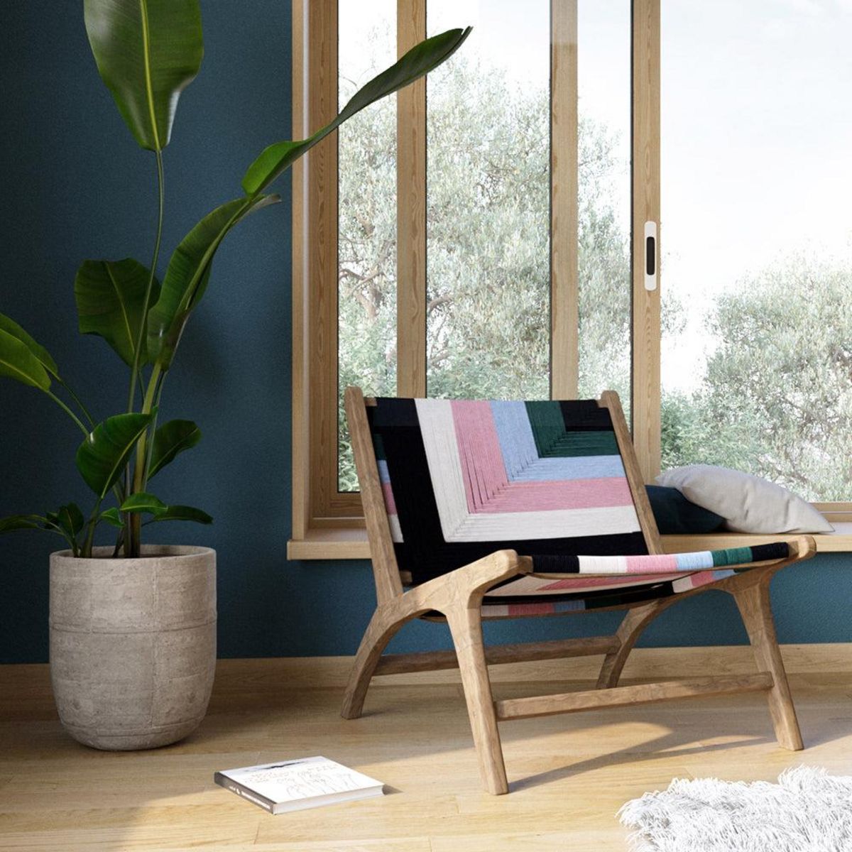 Rendez vous déco Fauteuil noir et blanc en bois de teck et laine tressée - Callie