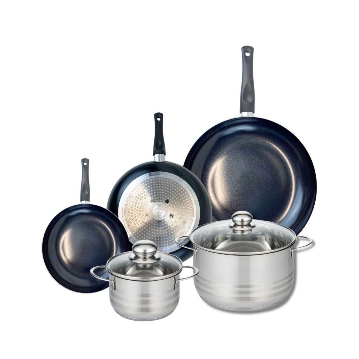 ELO Ensemble de 3 Poêles de cuisson 20, 24 et 32 cm et 2 faitouts 16 et 24 cm Elo Prima Brillant