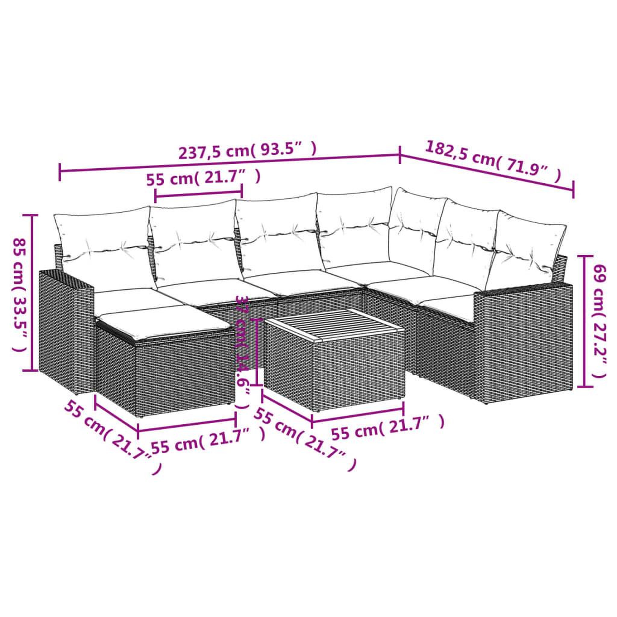 Voir la diapositive 3 : VIDAXL Salon de jardin 8 pcs avec coussins gris resine tressee