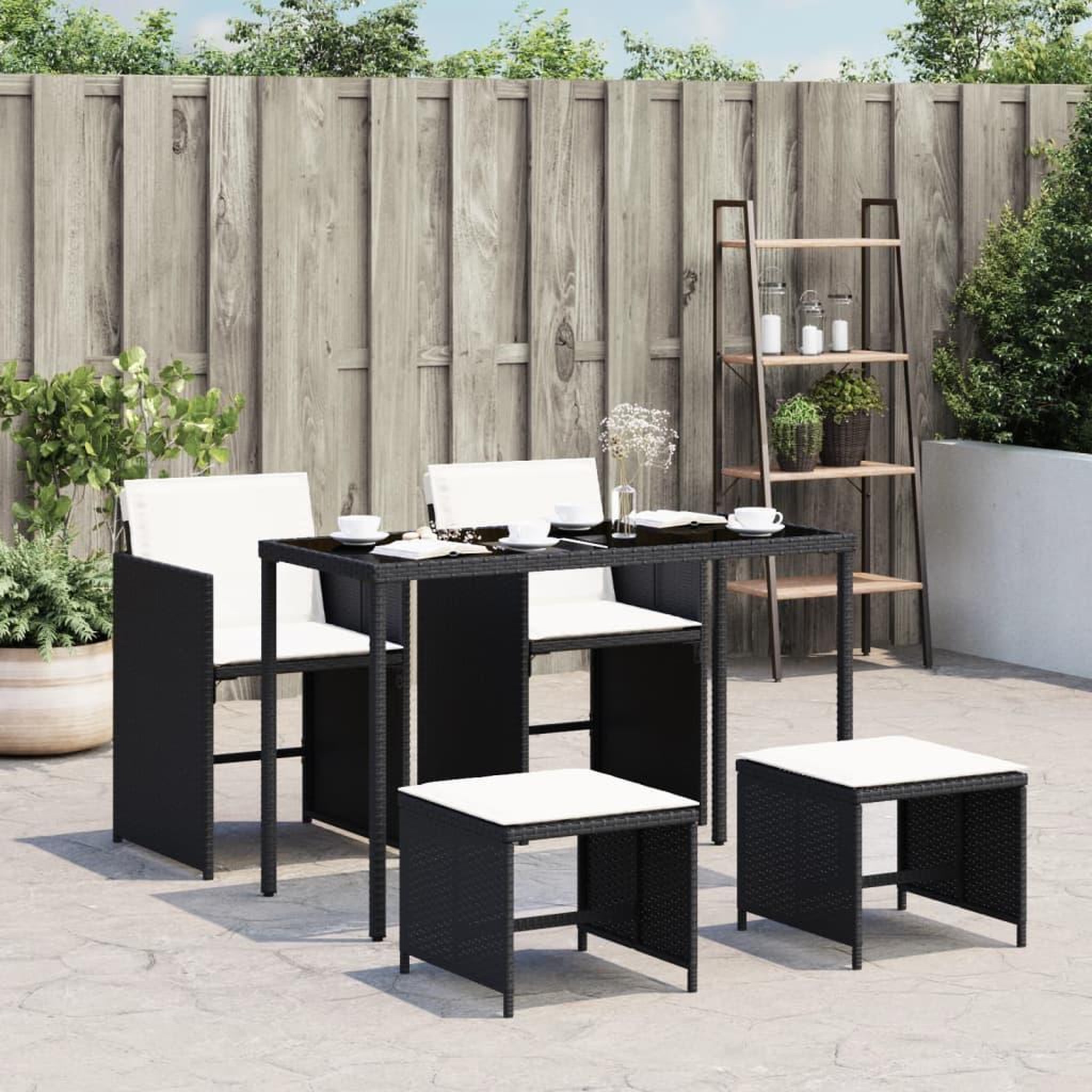 VIDAXL Ensemble a manger de jardin coussins 5pcs Noir Resine tressee