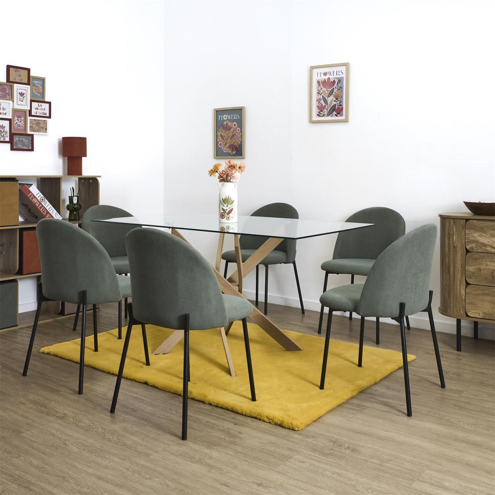 Voir la diapositive 6 : The Home Deco Factory Lot de 4 chaises côtelées arches  jules  78cm vert
