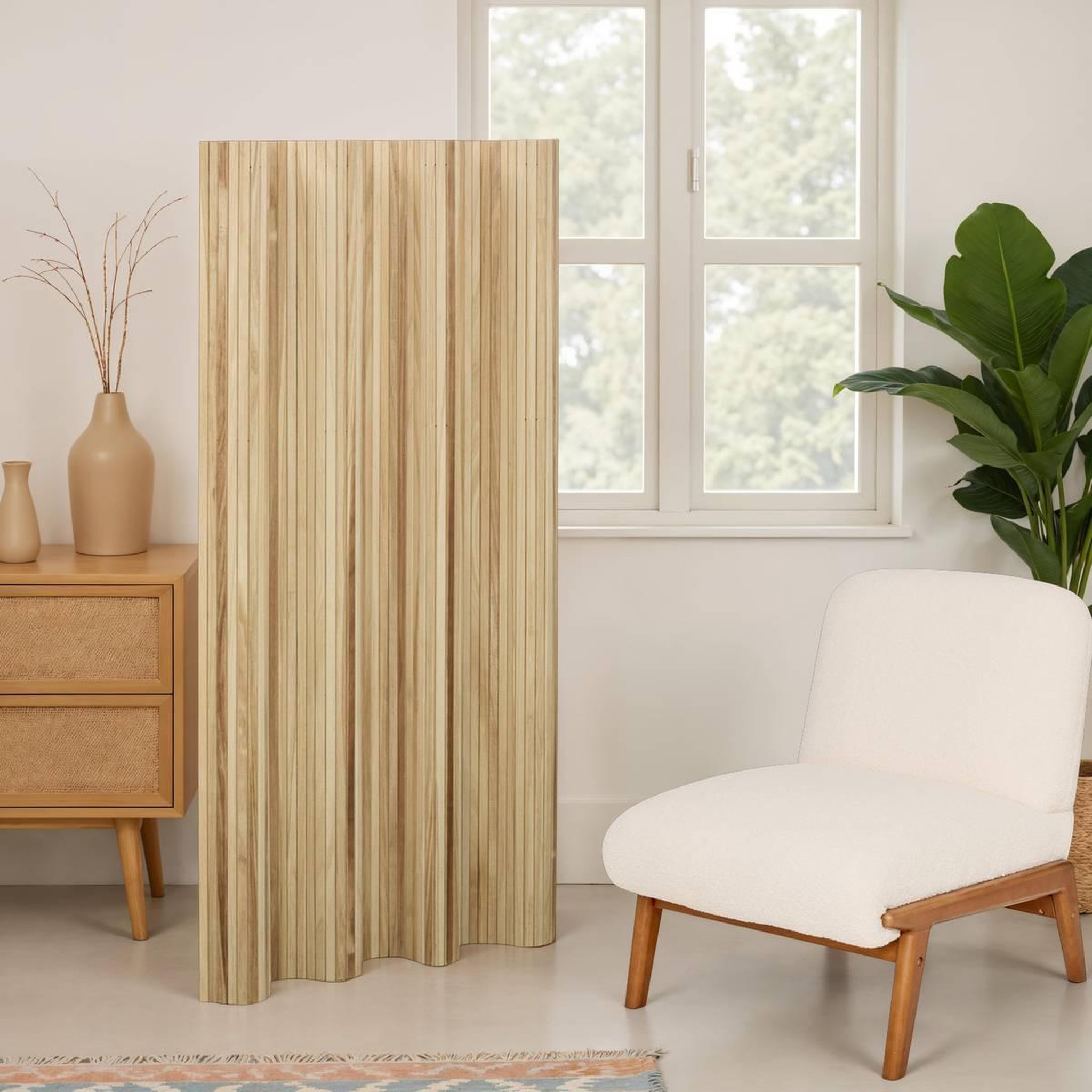 Voir la diapositive 6 : ATMOSPHERA Paravent ondulé en bois  colva  120x170cm beige