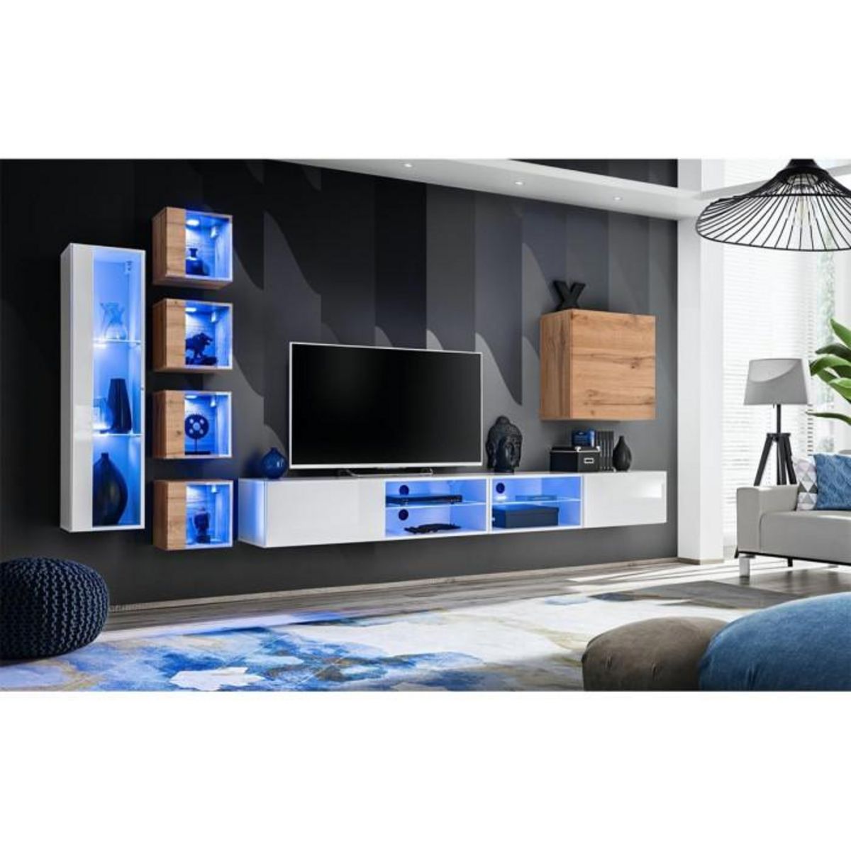 Paris Prix Ensemble Meuble TV  Switch XXVI  320cm Blanc & Naturel