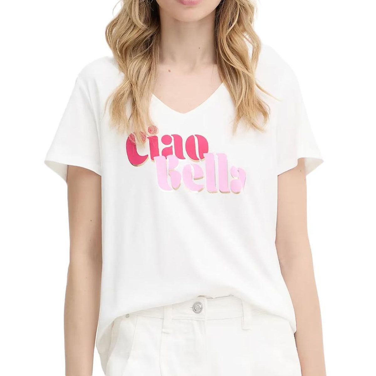 MORGAN T-shirt Blanc/Rose Femme Morgan DBELLO