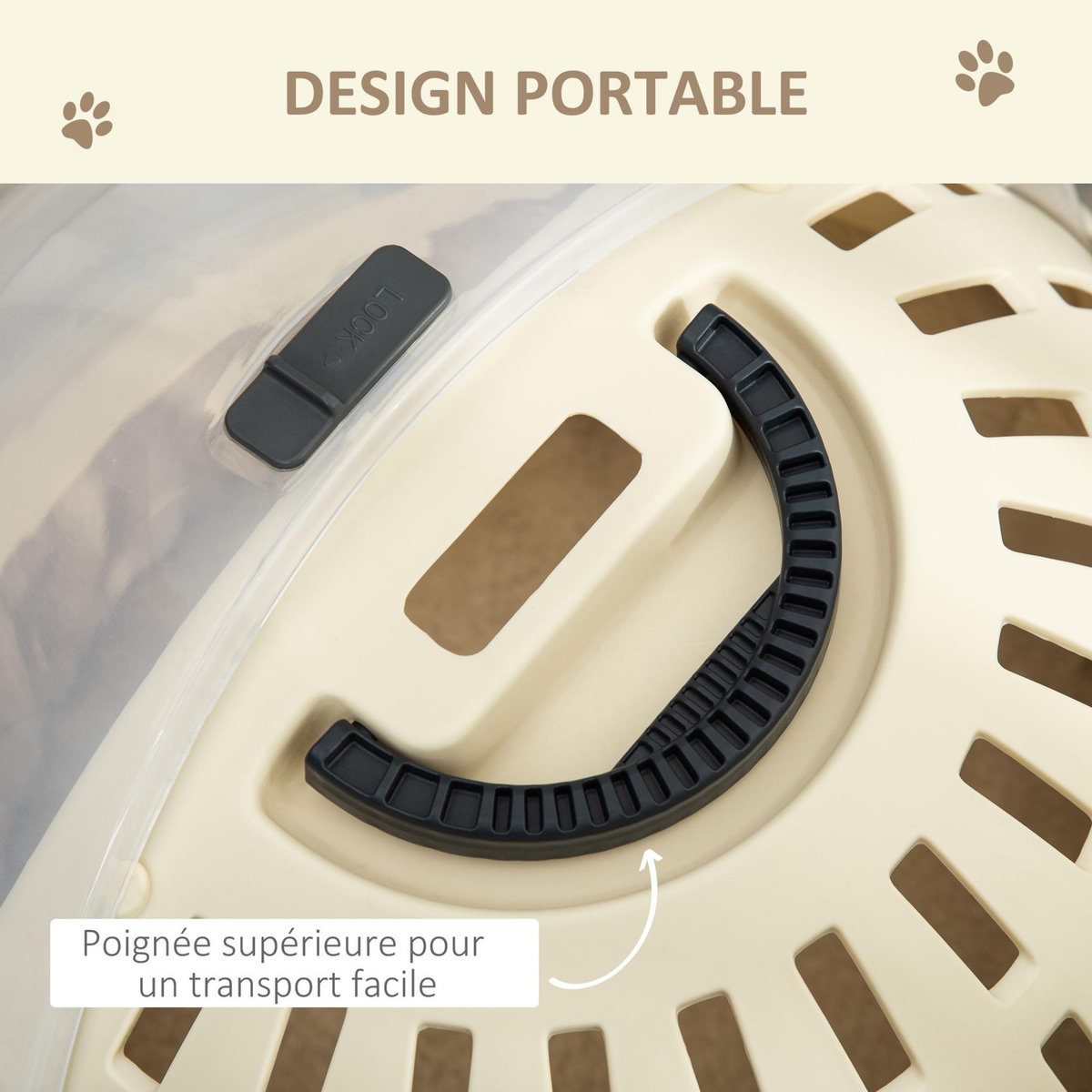 PAWHUT Maison chat - niche chat portable avec poignée - sac de transport chat verrouillable - coussin amovible inclus - dim. Ø 41 x 35,2H cm - PP beige