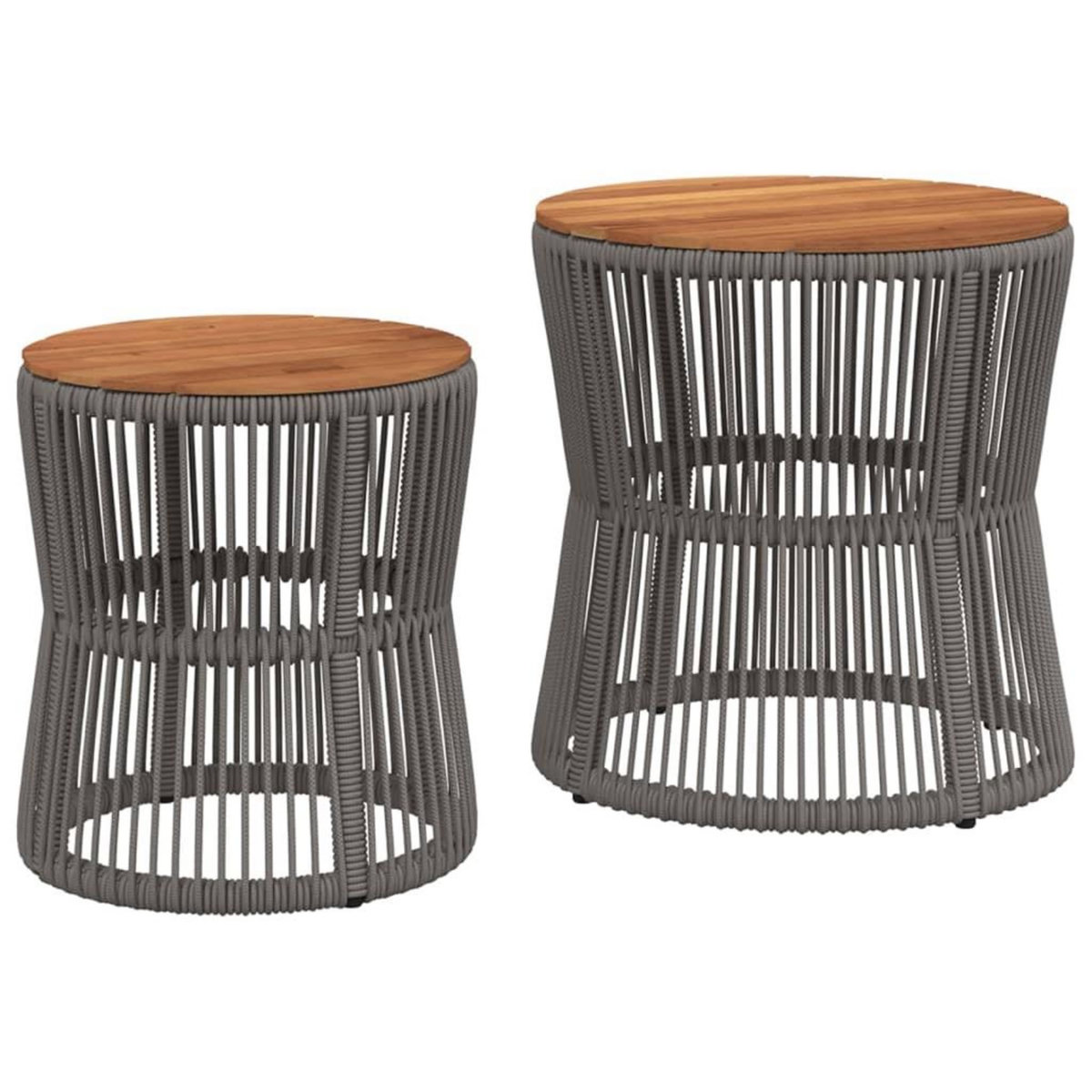 VIDAXL Tables d'appoint de jardin 2 pcs dessus en bois gris poly rotin