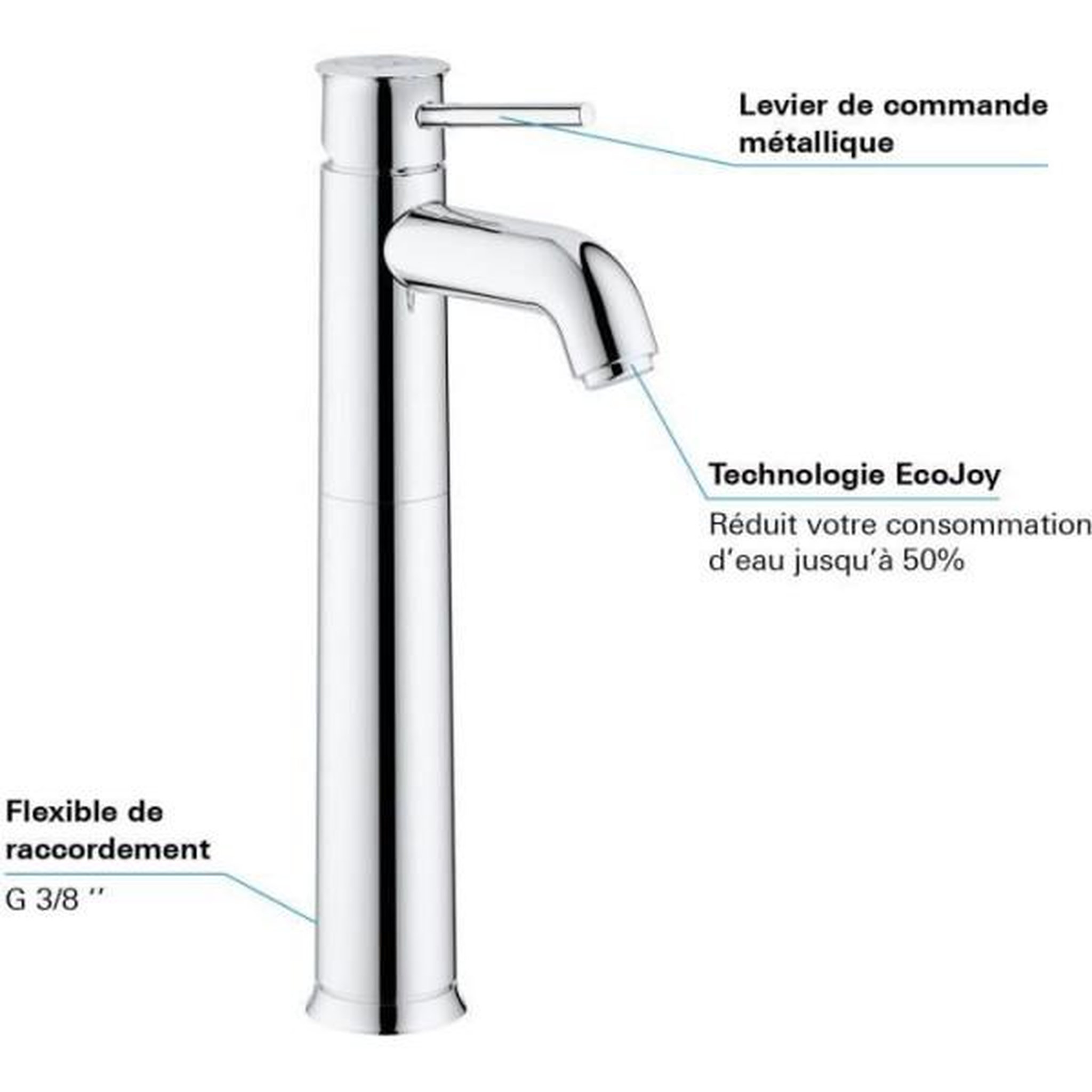 Voir la diapositive 2 : Grohe Mitigeur monocommande lavabo taille xl grohe start classic chromé