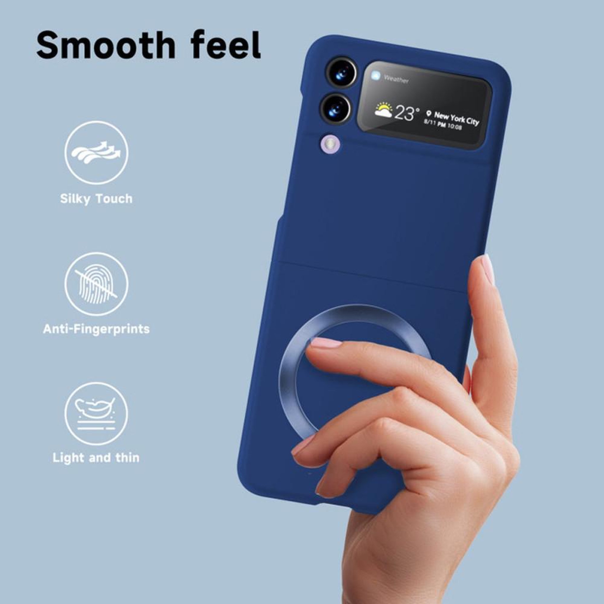 Voir la diapositive 3 : Coque de protection magnétique ultra-fine matte pour Samsung Galaxy Z Flip 3, bleue, anti-rayures et anti-chocs, recharge sans fil compatible