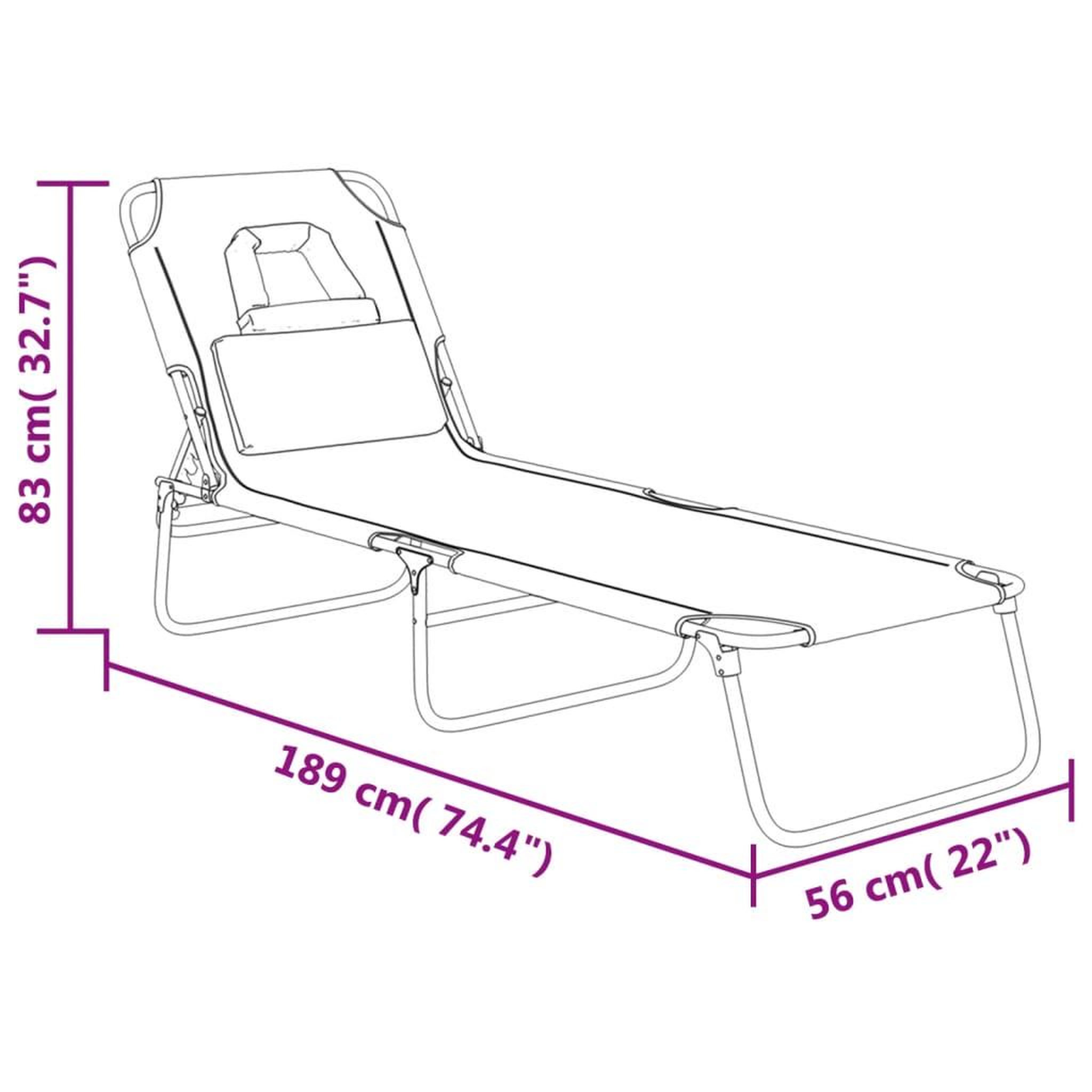 Voir la diapositive 6 : VIDAXL Chaise longue pliante gris tissu oxford acier enduit de poudre