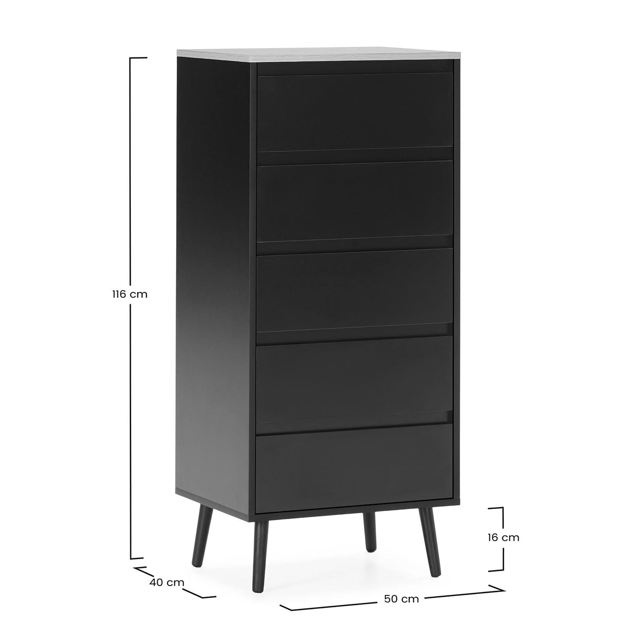 Voir la diapositive 6 : VS VENTA-STOCK Commode haute Desi 5 tiroirs couleur Noir