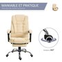 HOMCOM Fauteuil de bureau fauteuil manager grand confort dossier inclinable roulettes P.U 65 x 69 x 127 cm crème