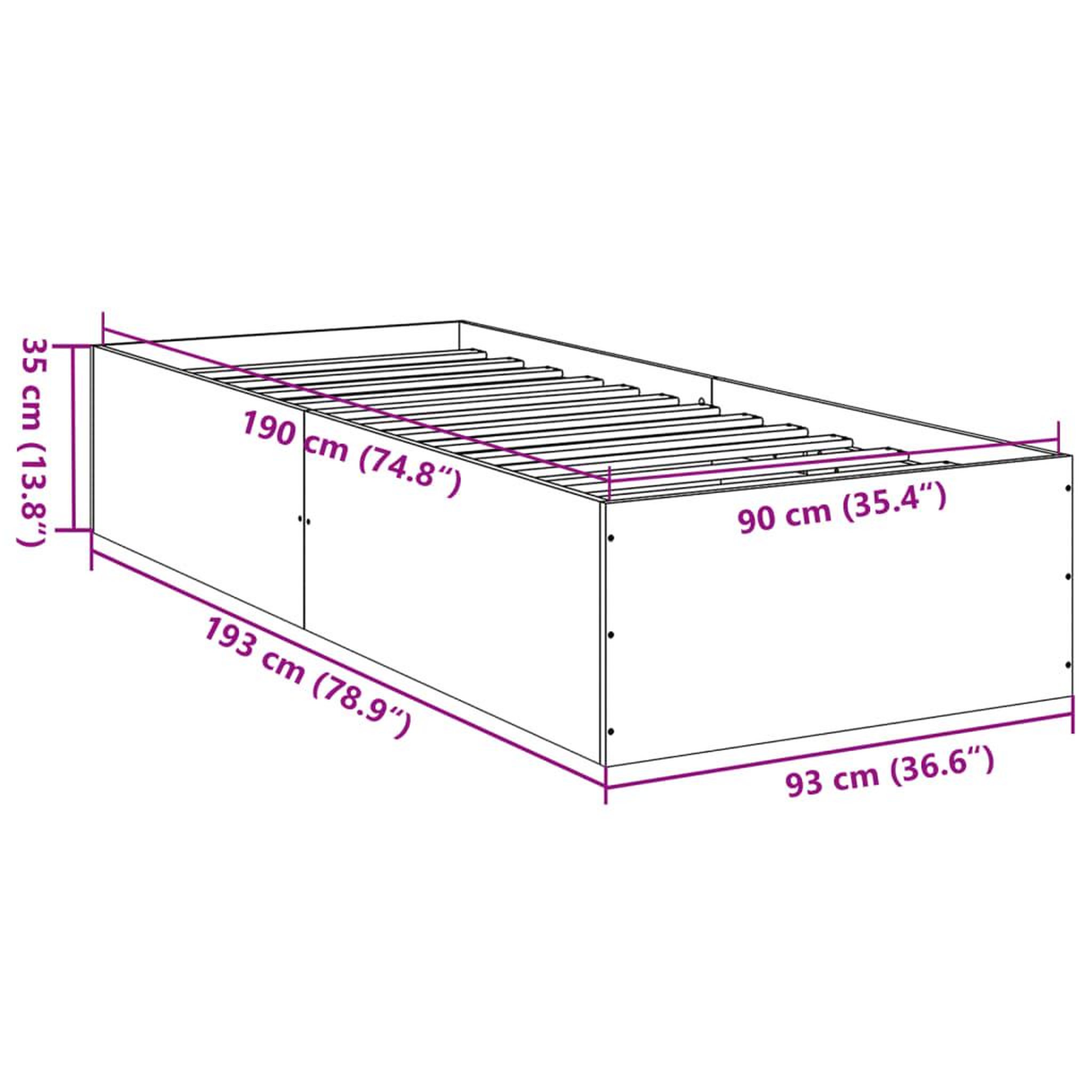 Voir la diapositive 6 : VIDAXL Cadre de lit sans matelas blanc 90x190 cm