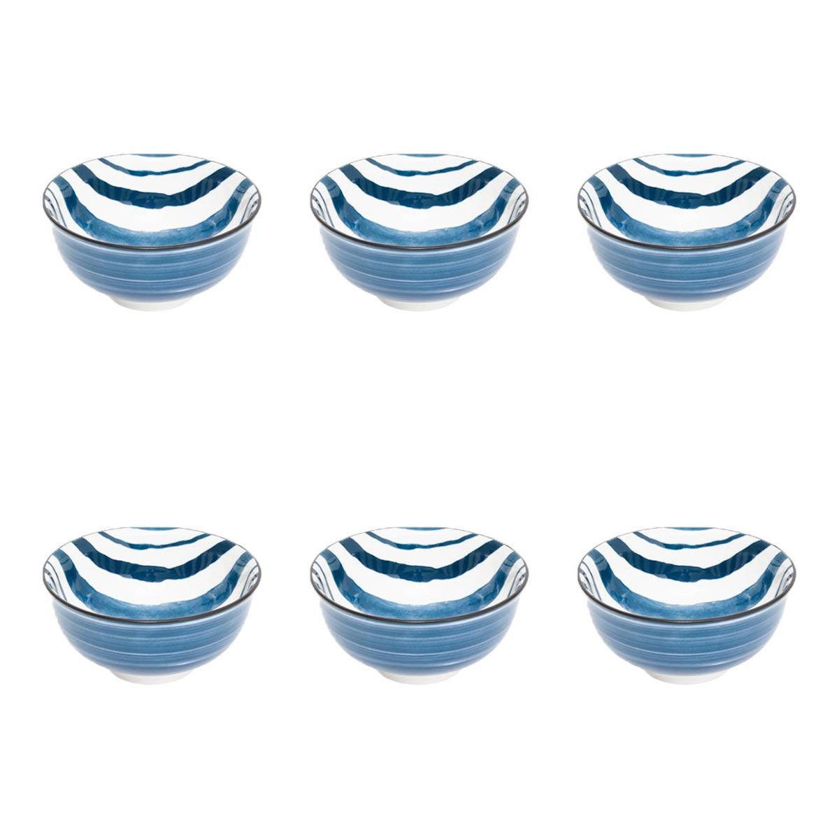 SECRET DE GOURMET Lot de 6 Coupelles en Porcelaine  Umami Rayure  11cm Bleu