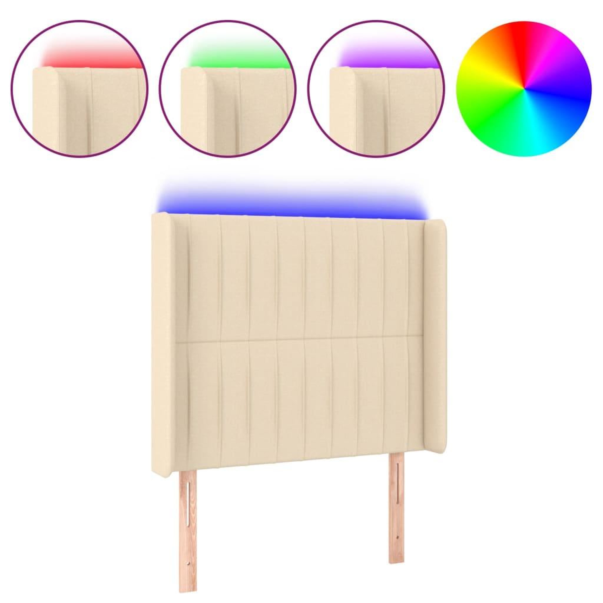 Voir la diapositive 2 : VIDAXL Tete de lit a LED Creme 103x16x118/128 cm Tissu