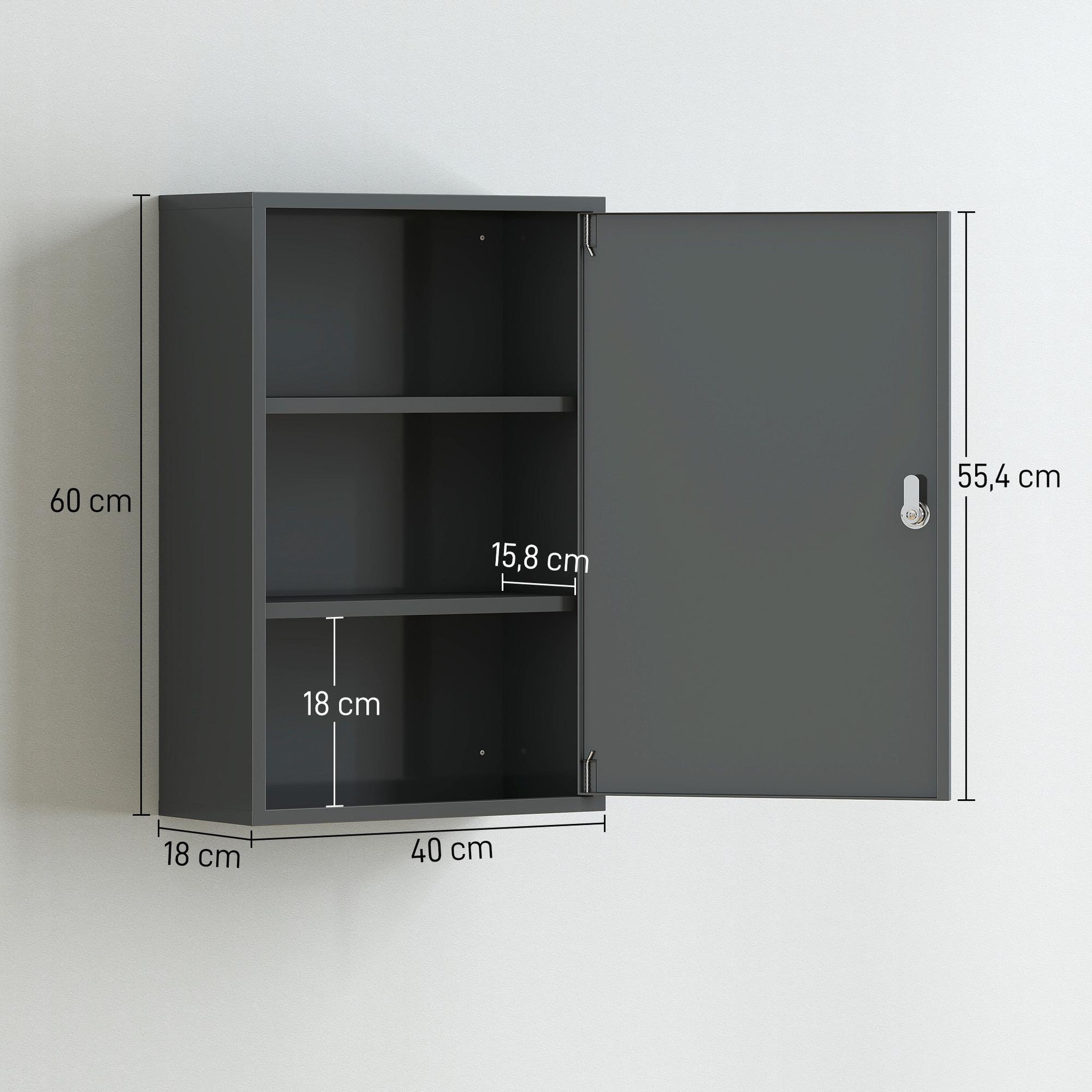 Voir la diapositive 3 : KLEANKIN Armoire à pharmacie 2 étagères 3 niveaux verrouillable dim. 40L x 18l x 60H cm 2 clés métal gris