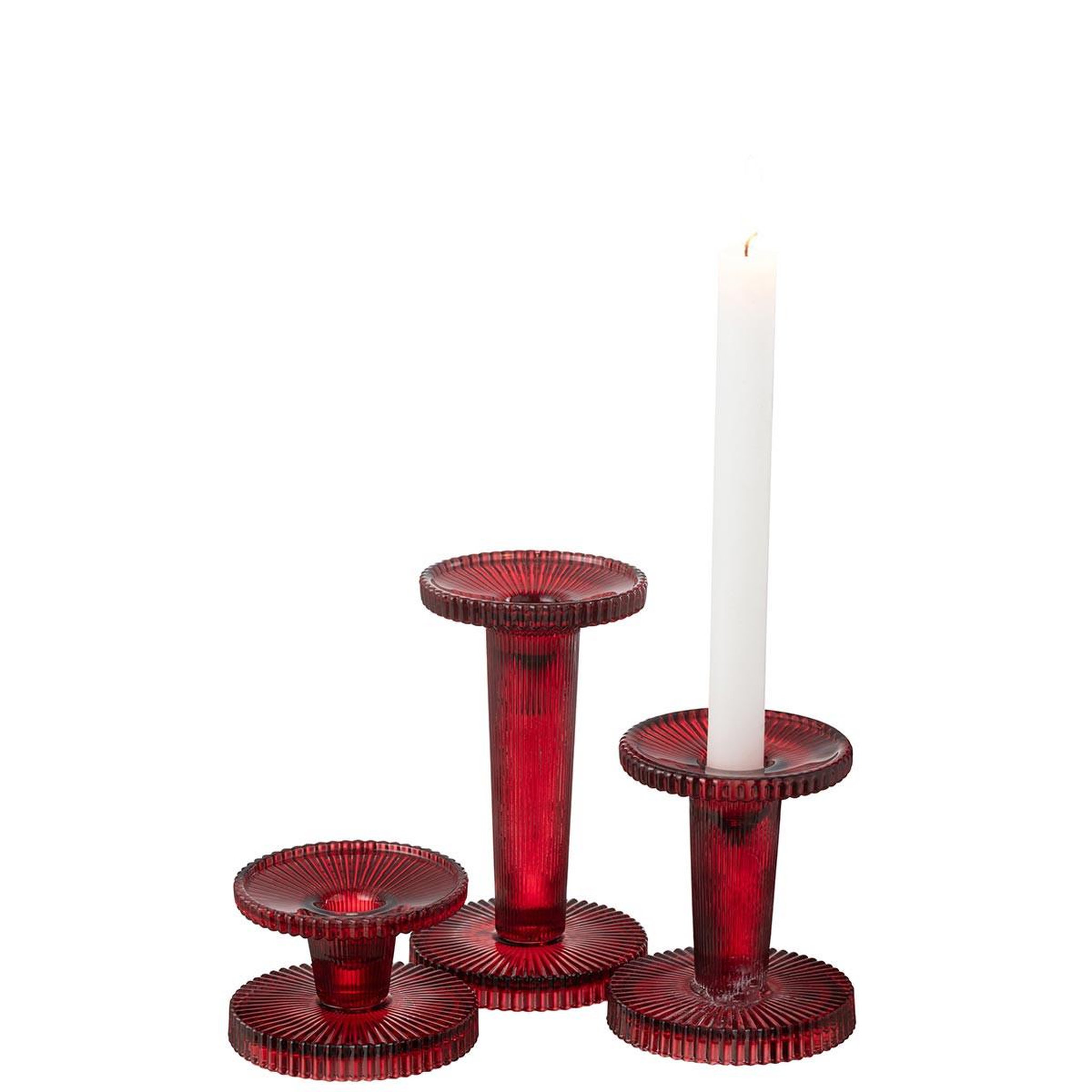Voir la diapositive 4 : J-LINE Lot de 3 Chandeliers en Verre  Nelly  16cm Rouge