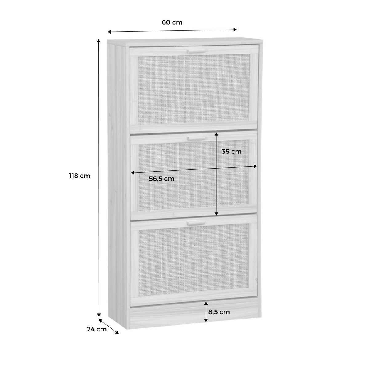 SWEEEK Meuble à chaussures 3 abattants cannage