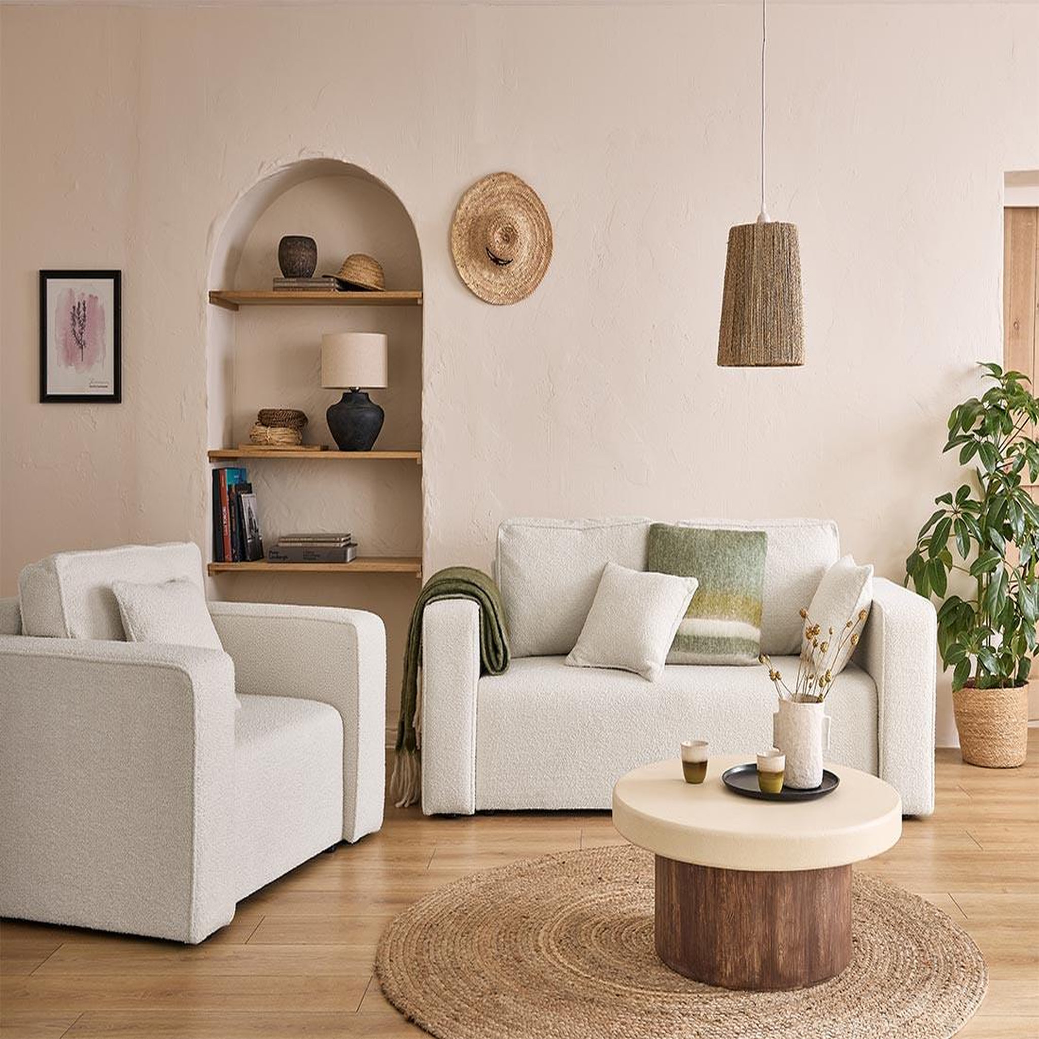 Voir la diapositive 2 : BEST MOBILIER Topaze - canapé droit 2 places - en tissu bouclette