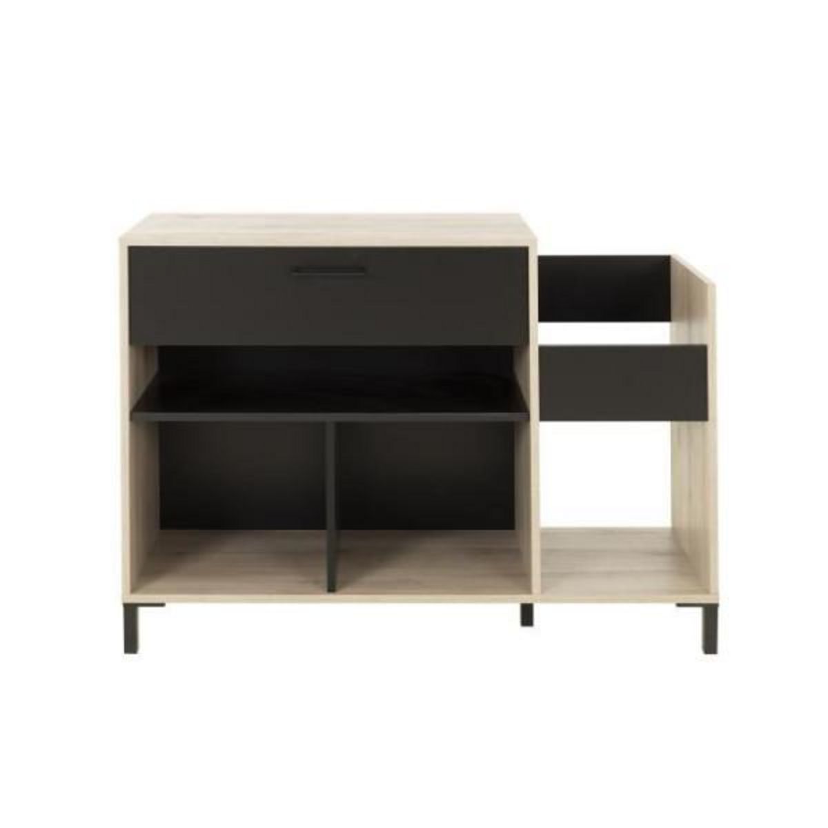 GAMI Meuble rangement vinyle - GAMI - Platine - Style urbain - Décor chene - Noir - L 115 x P 40 x H 81 cm