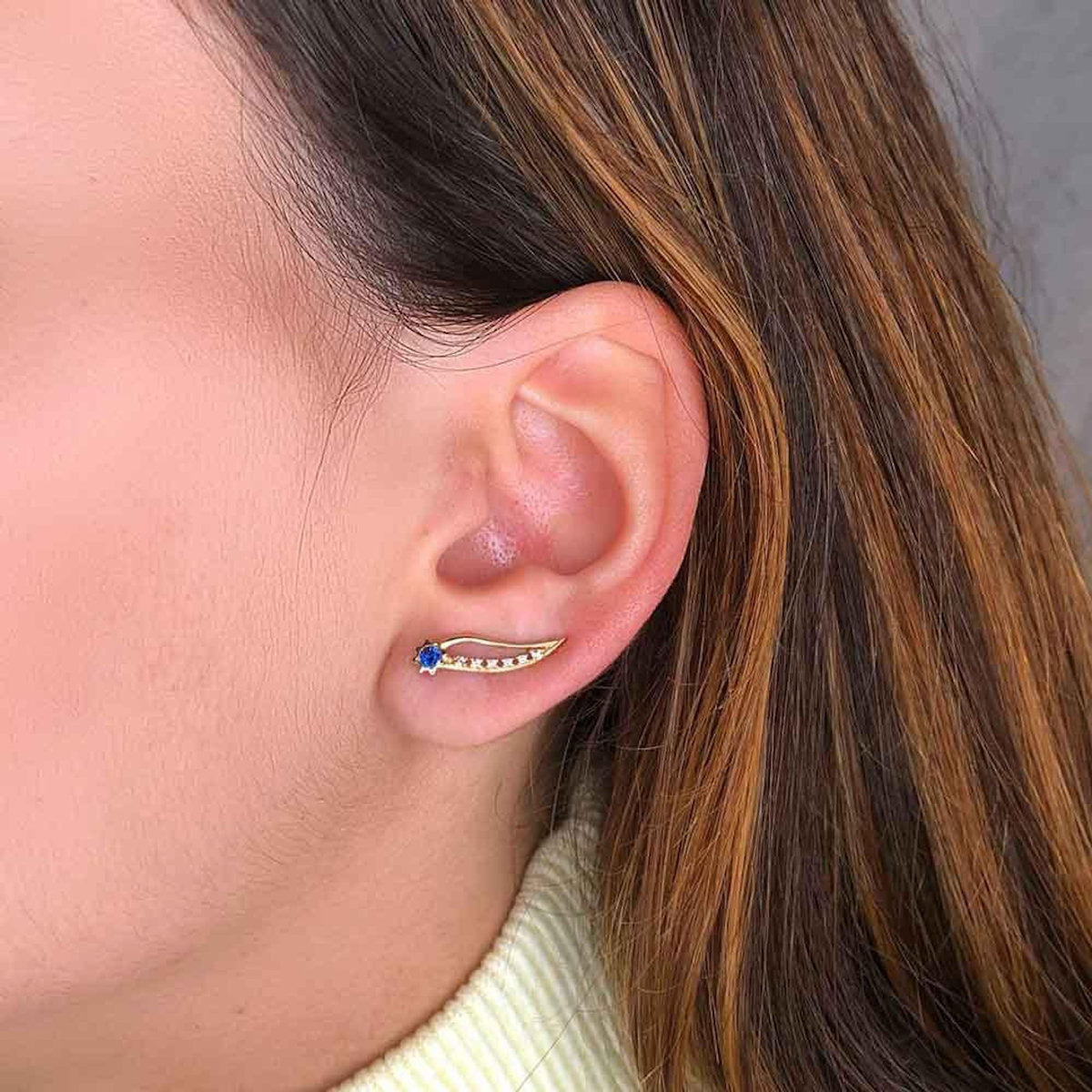 L'ATELIER D'AZUR Boucles d'Oreilles Or 18 Carats 750 Jaune - Contours Grimpeurs - Soleil