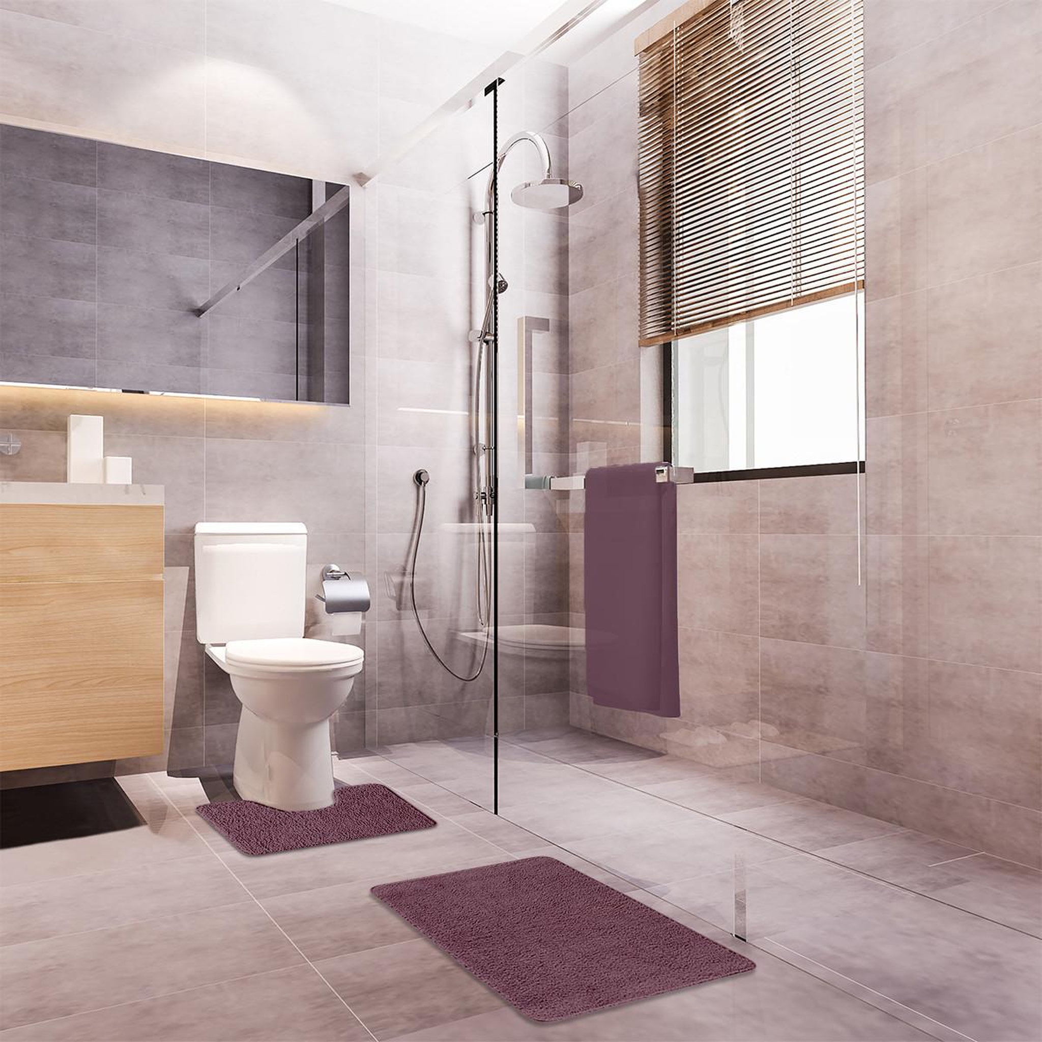 Voir la diapositive 2 : GUY LEVASSEUR Lot de 2 tapis de bain polyester 50x80cm + 50x40cm 50x80cm