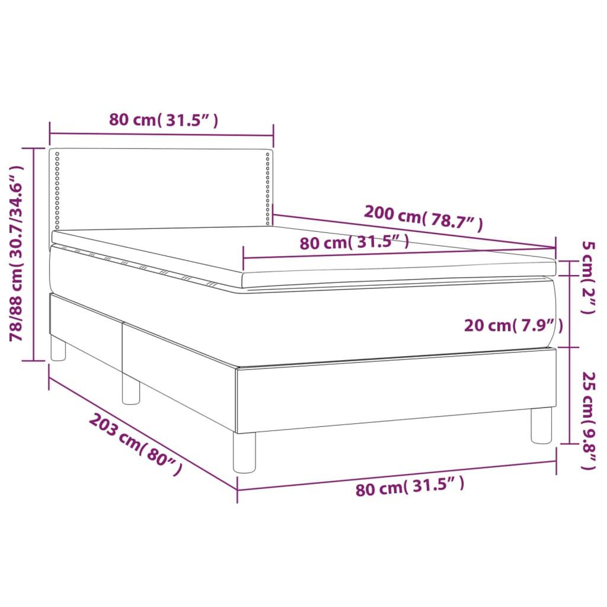 Voir la diapositive 6 : VIDAXL Sommier a lattes de lit avec matelas et LED Noir 80x200cm Tissu