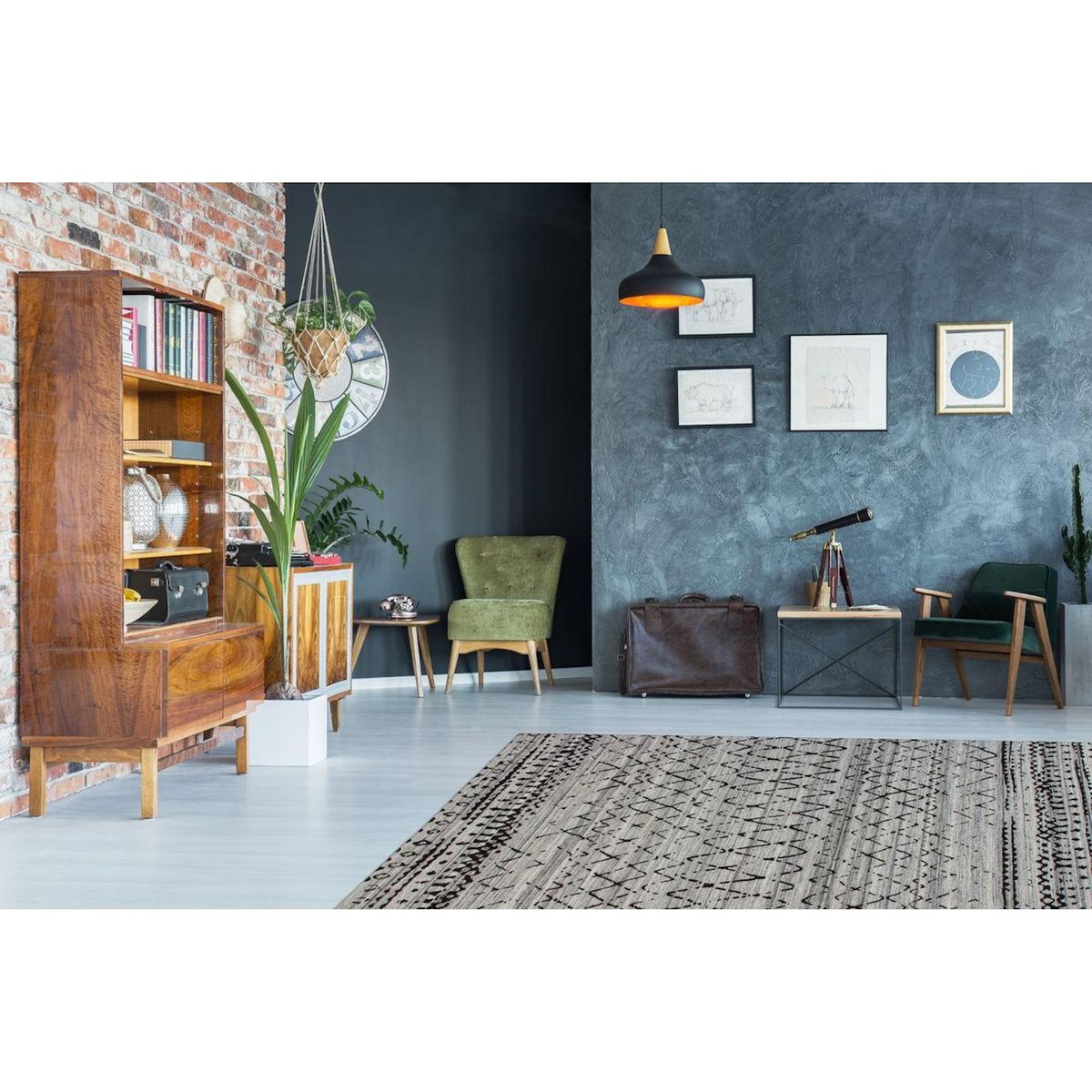 Paris Prix Tapis Imprimé Ethnique  Phoenix  Naturel & Gris