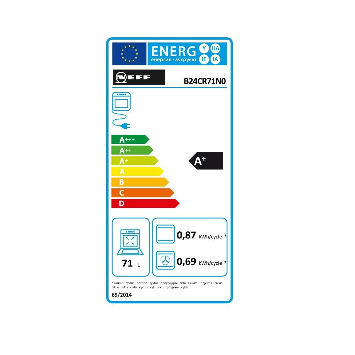 Neff Four intégrable 71l 60cm a+ pyrolyse noir - B24CR71N0