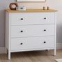Voir la diapositive 2 : ID MARKET Commode 3 tiroirs ACHILLE 80 cm bois blanc plateau bois