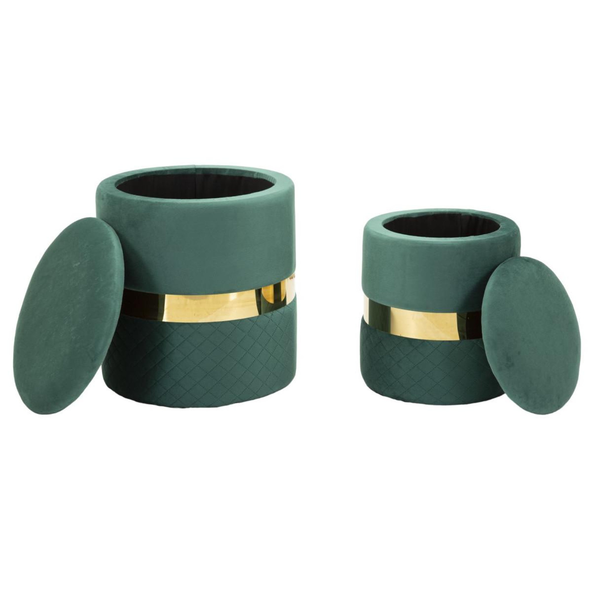 Voir la diapositive 2 : Paris Prix Lot de 2 poufs coffres  sheffild  42cm vert & or
