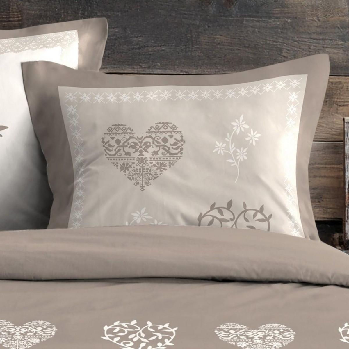 STOF Housse de couette 260x240 MODANE NATUREL + 2 taies coton 57 fils