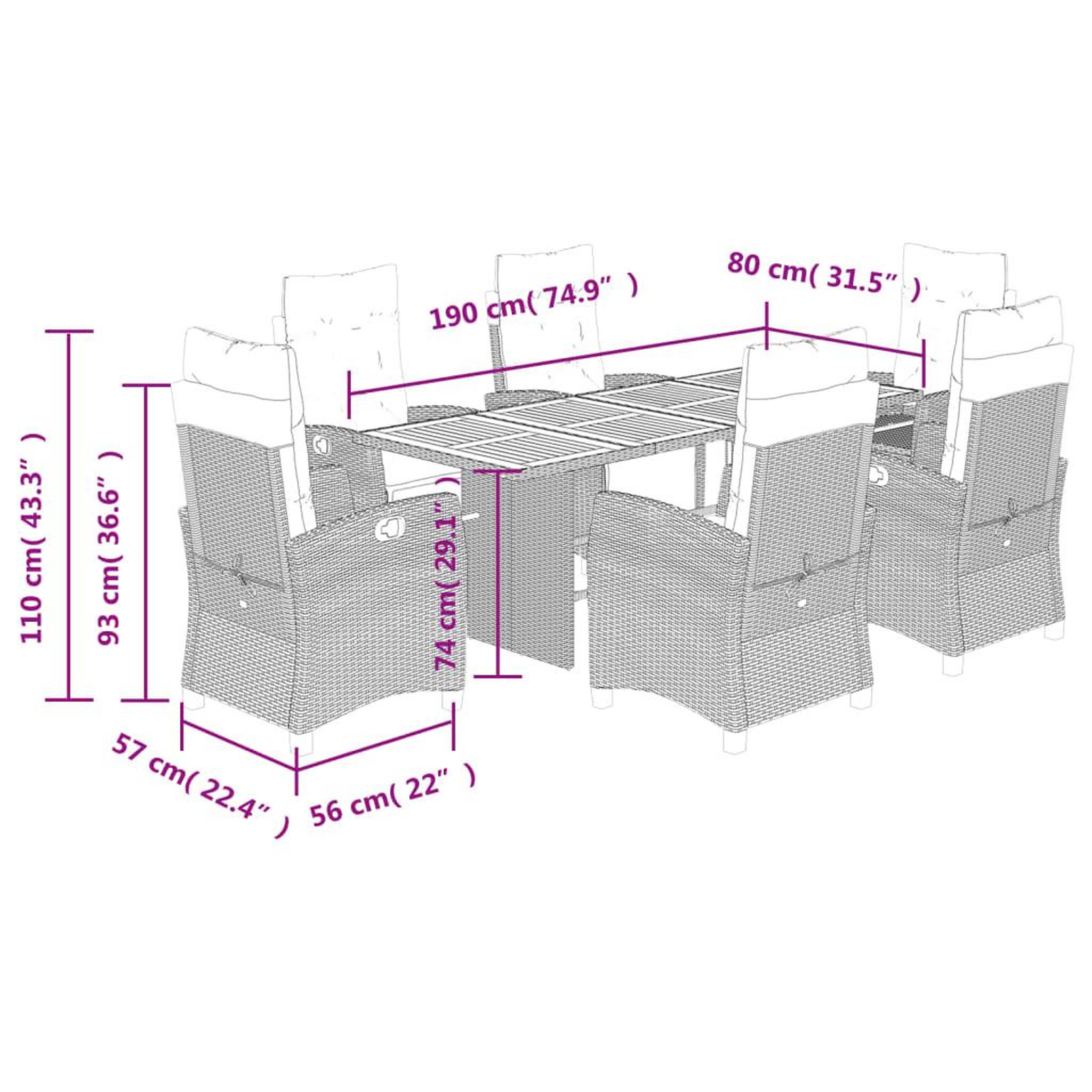 Voir la diapositive 6 : VIDAXL Ensemble a manger de jardin et coussins 7 pcs beige poly rotin