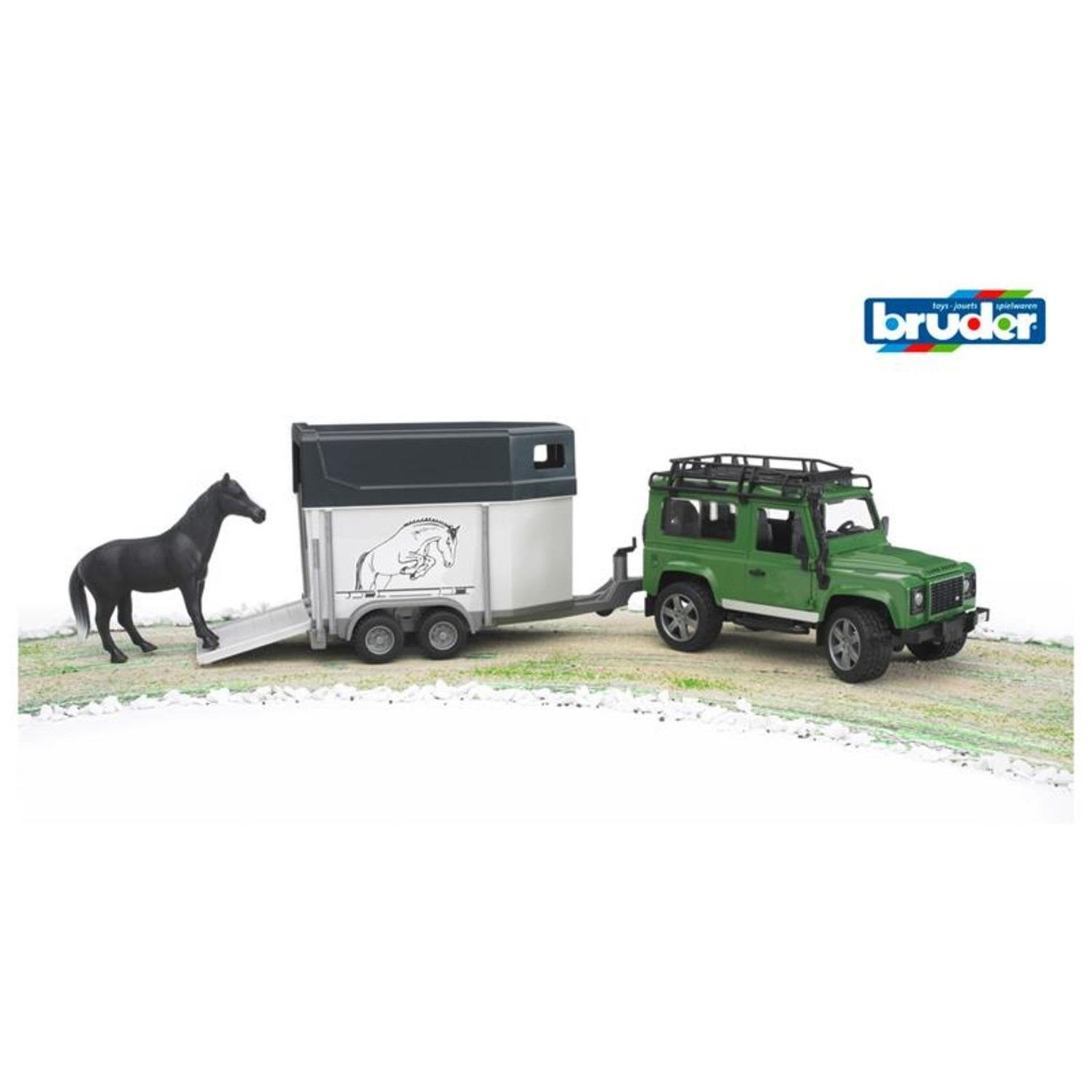 Voir la diapositive 2 : Bruder Land Rover Defender avec van pour chevaux et 1 cheva